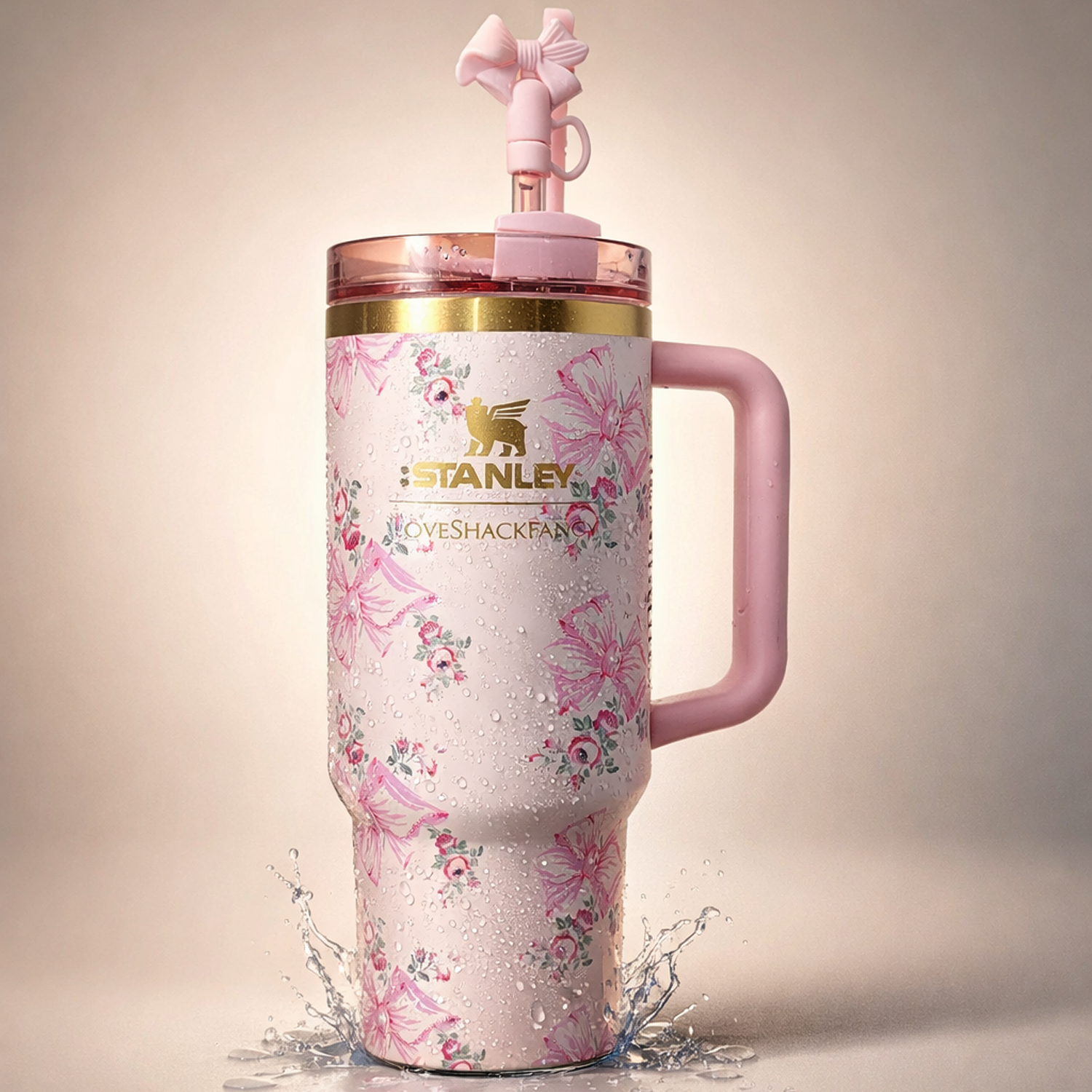 Insulated Straw Tumbler - 40 OZ Stanley Quencher H2.0 Tumbler with Straw Travel Mug for Cold or Hot Drinks Love Shack Fancy