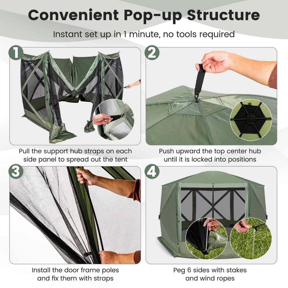 6-Sided Camping Gazebo Instant Setup Hub Tent