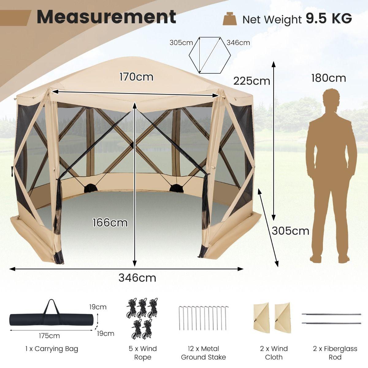 6-Sided Camping Gazebo Instant Setup Hub