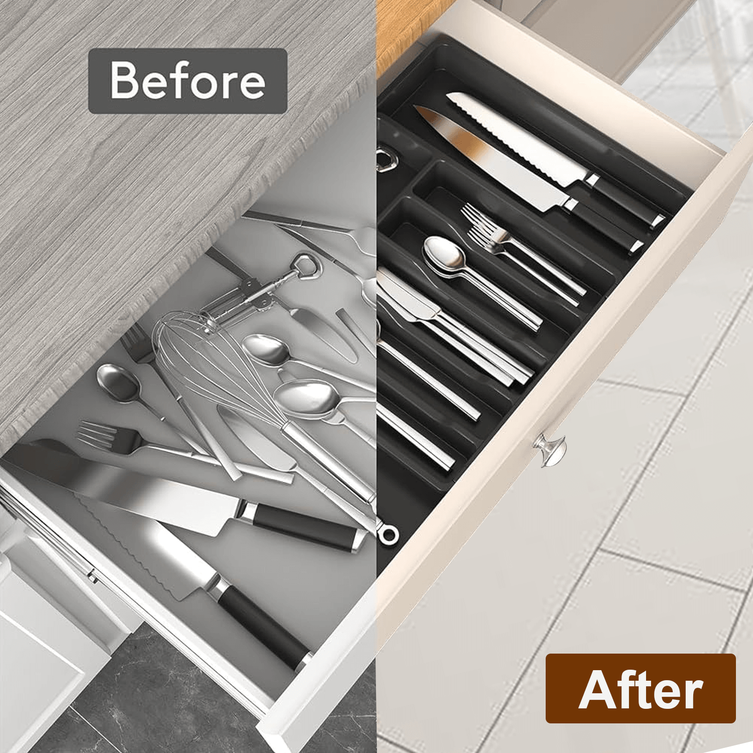 Adjustable cutlery tray