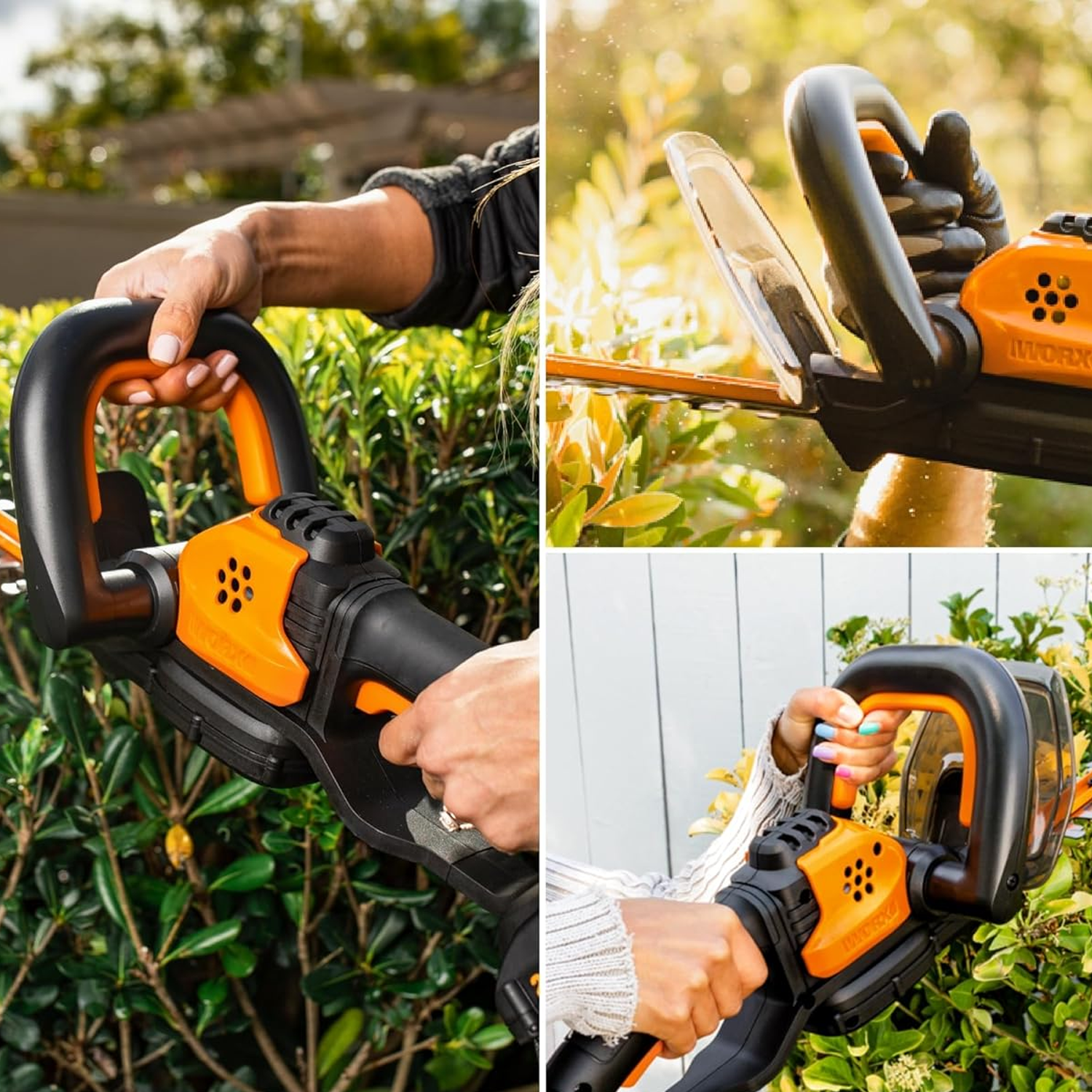 Battery-powered trimmer for hedges and shrubs