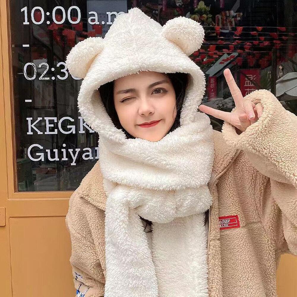 Bear Ear Fleece Winter Warm Hooded Earflap