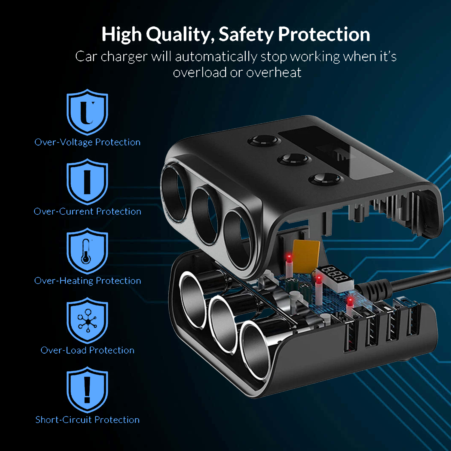 Car charger plug with multiple USB ports