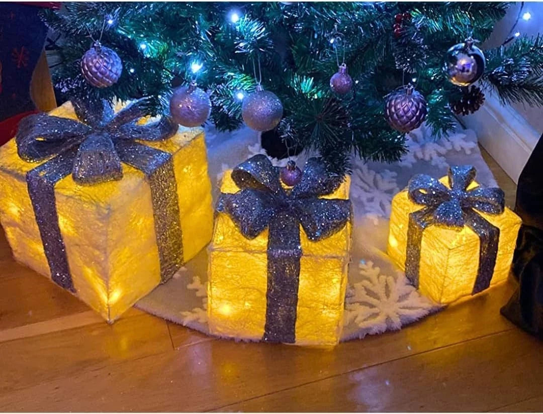 Christmas light up present boxes for home décor