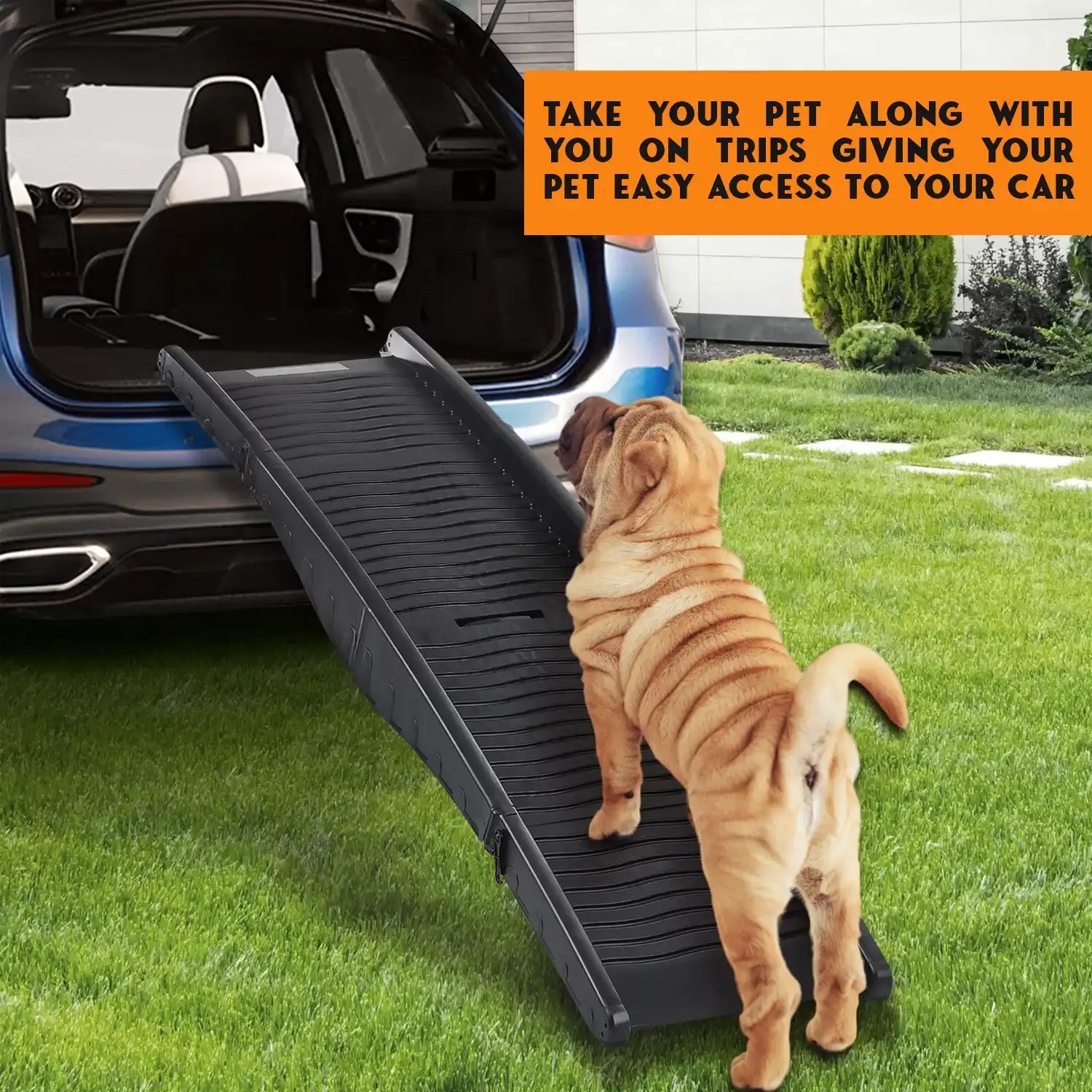 Collapsible dog ramp for car travel and outdoor use