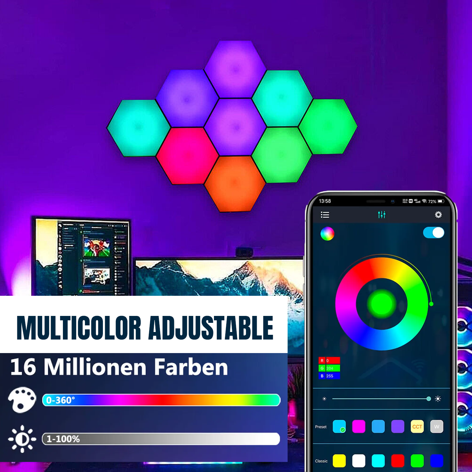 Color-changing LED hex tiles for bedroom