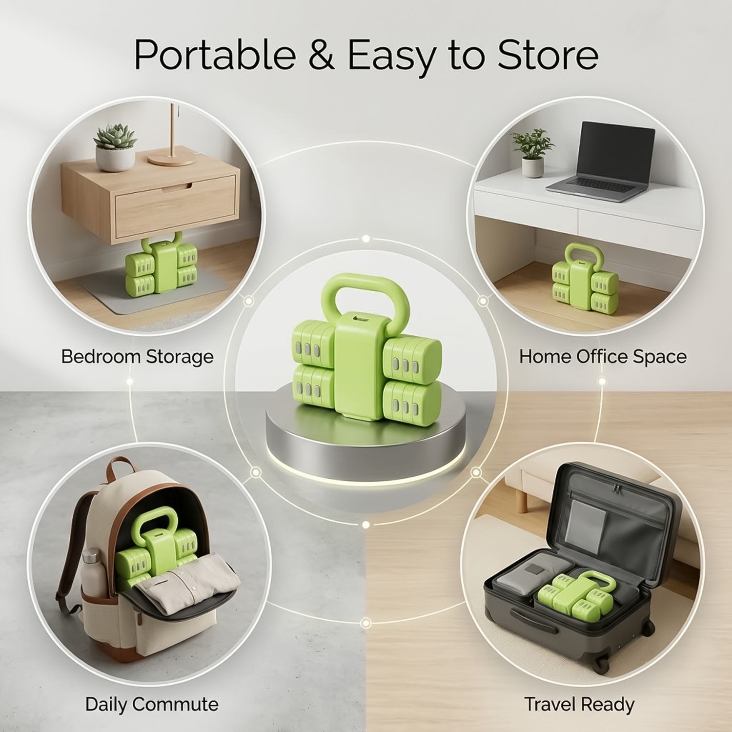 Compact adjustable dumbbells for home fitness