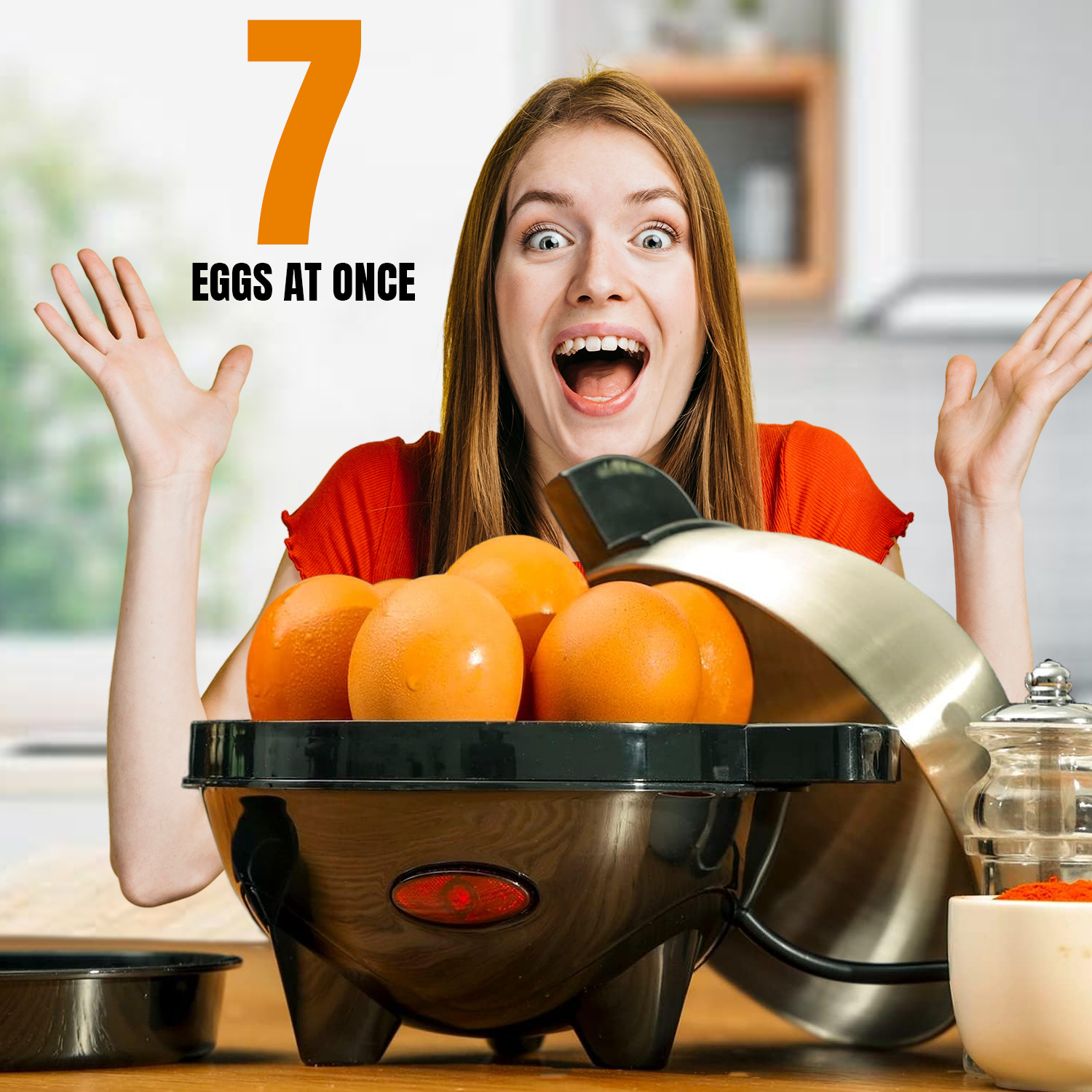 Compact egg steamer for 7 eggs