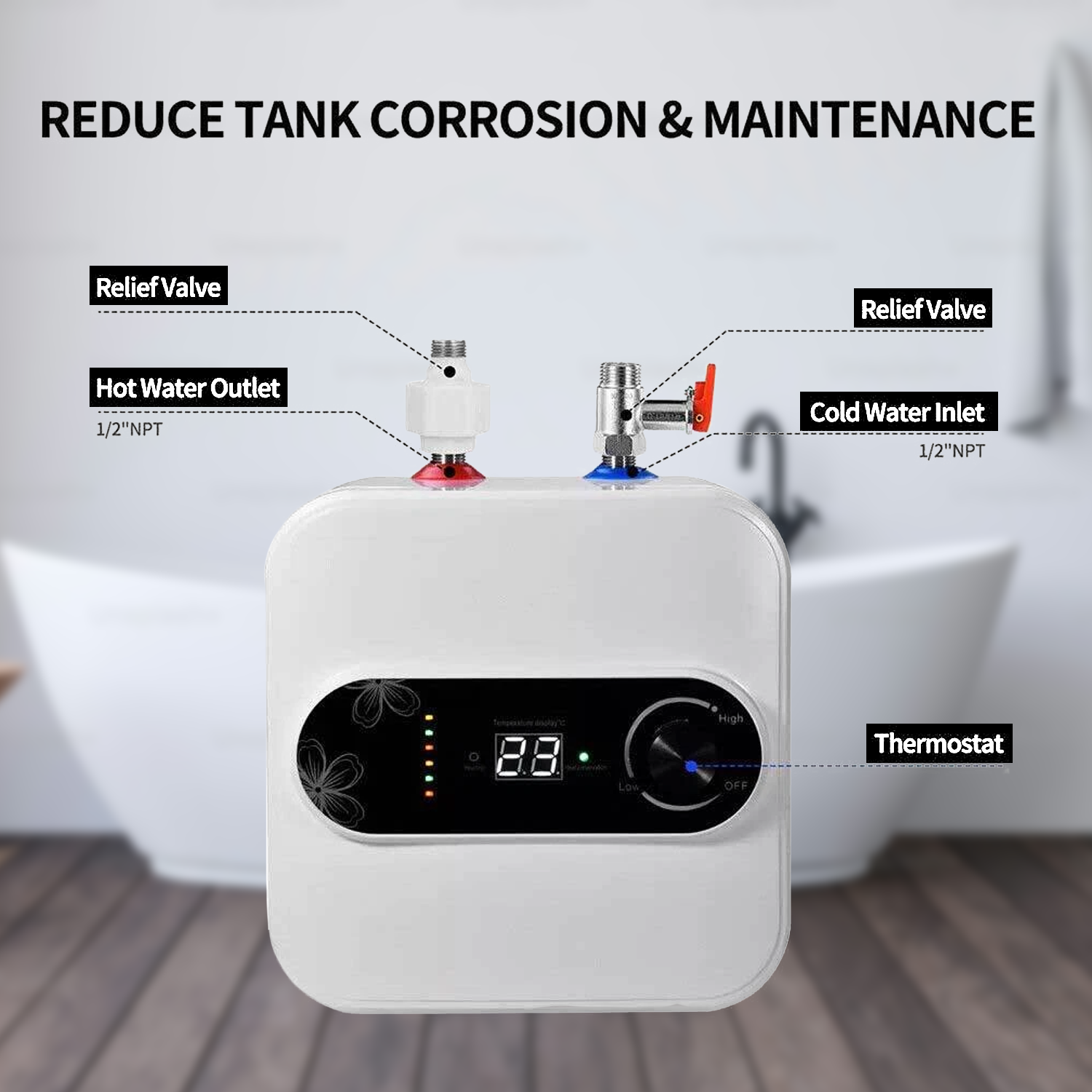 Compact electric water heater for instant hot water