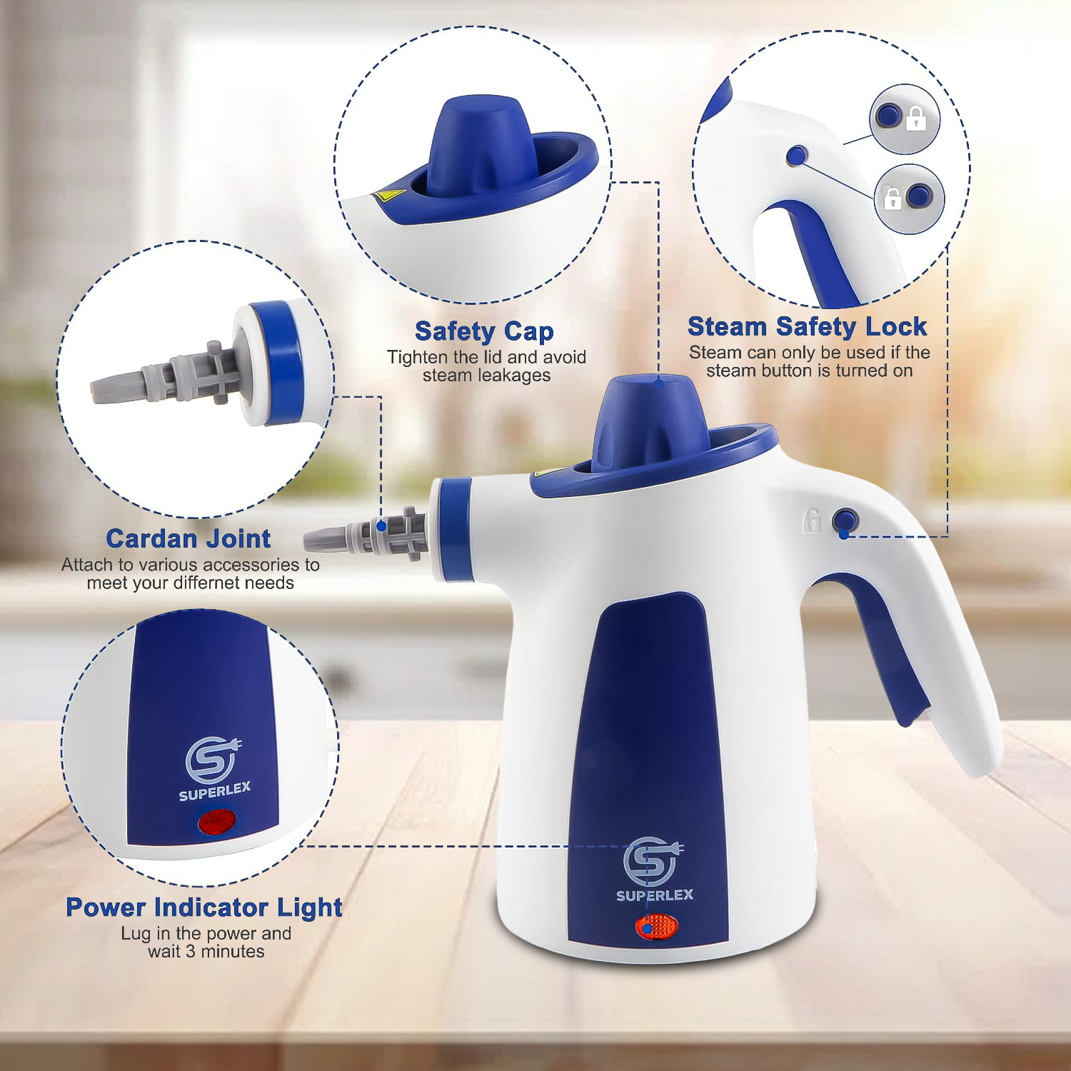 Compact handheld steam cleaner for bathrooms