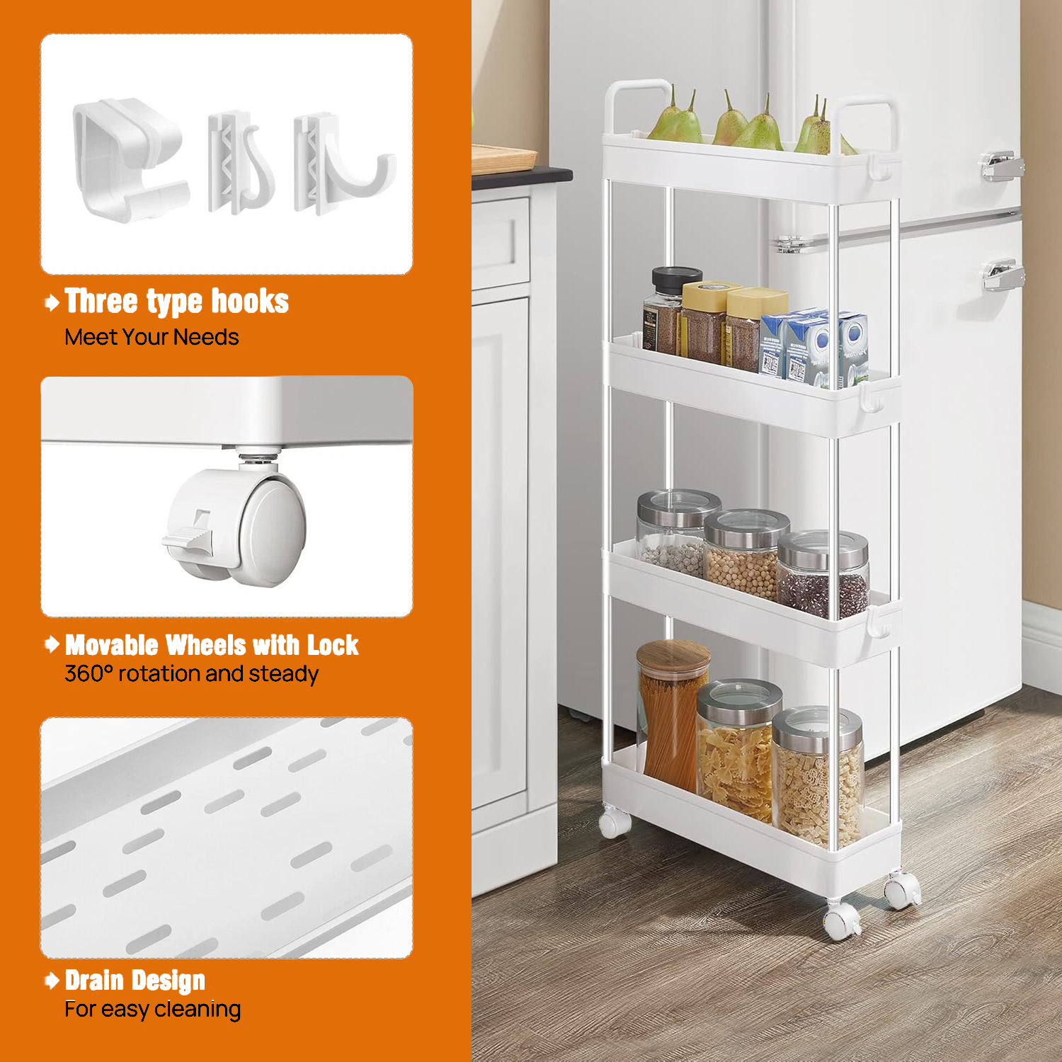 Compact kitchen organizer trolley