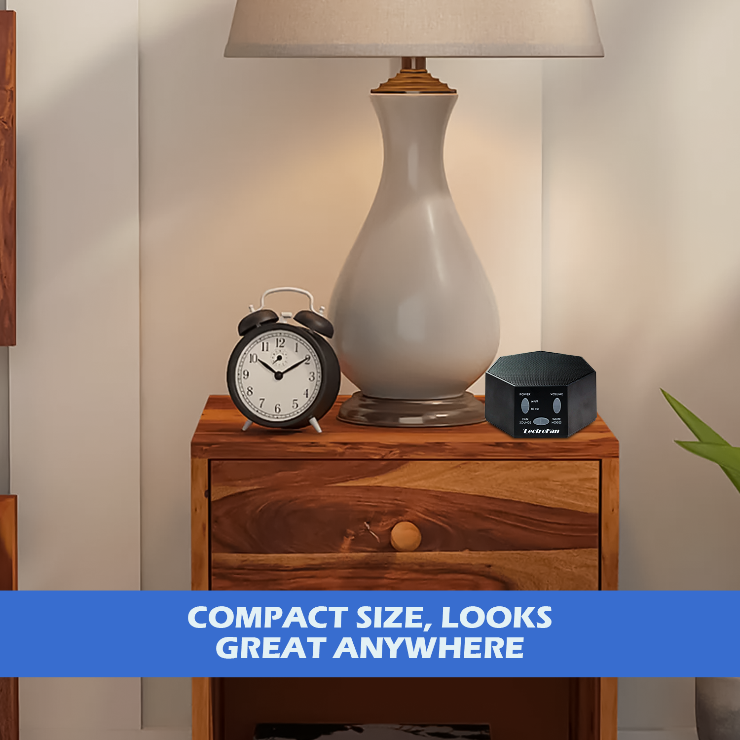 Compact white noise generator for bedroom