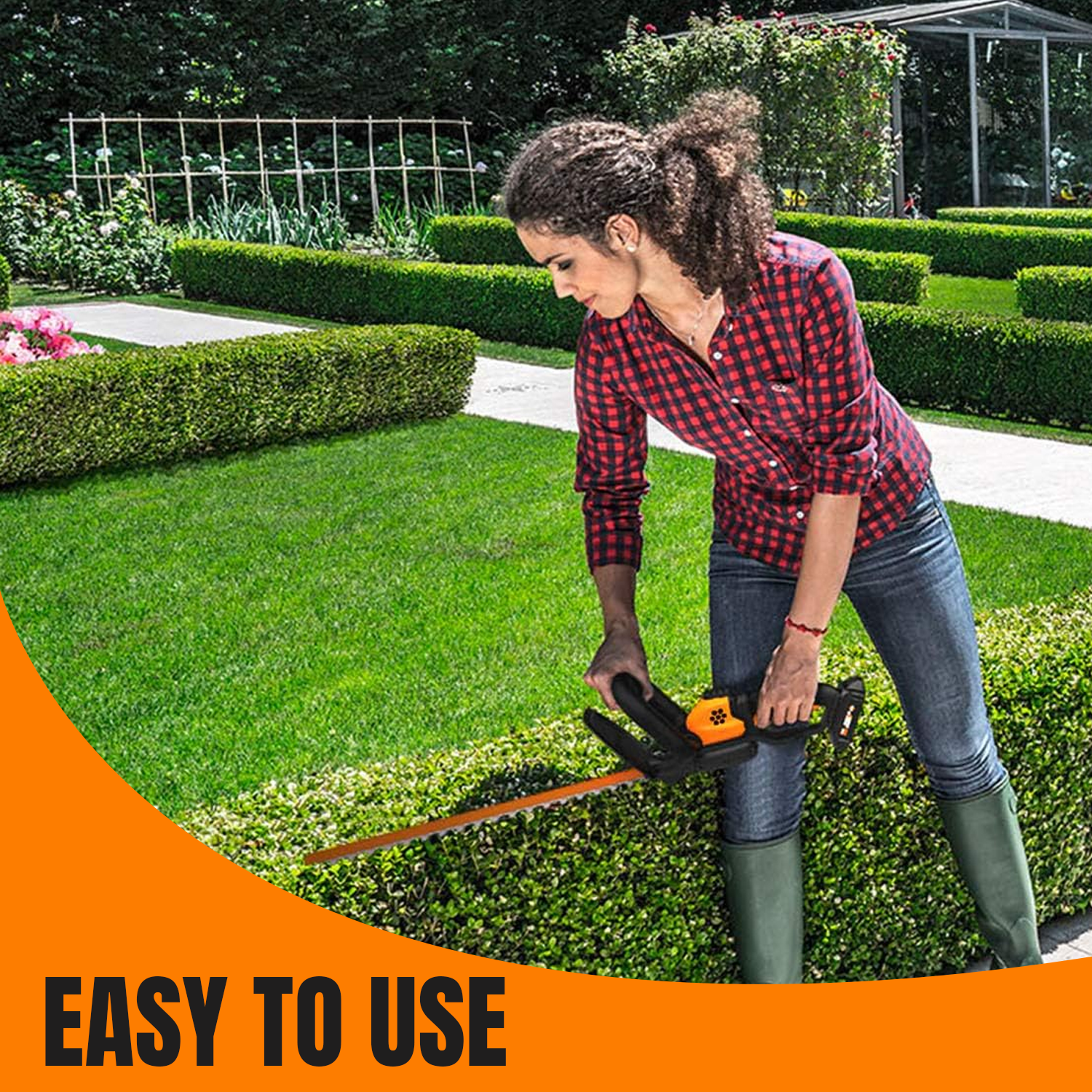 Cordless hedge trimmer for garden maintenance