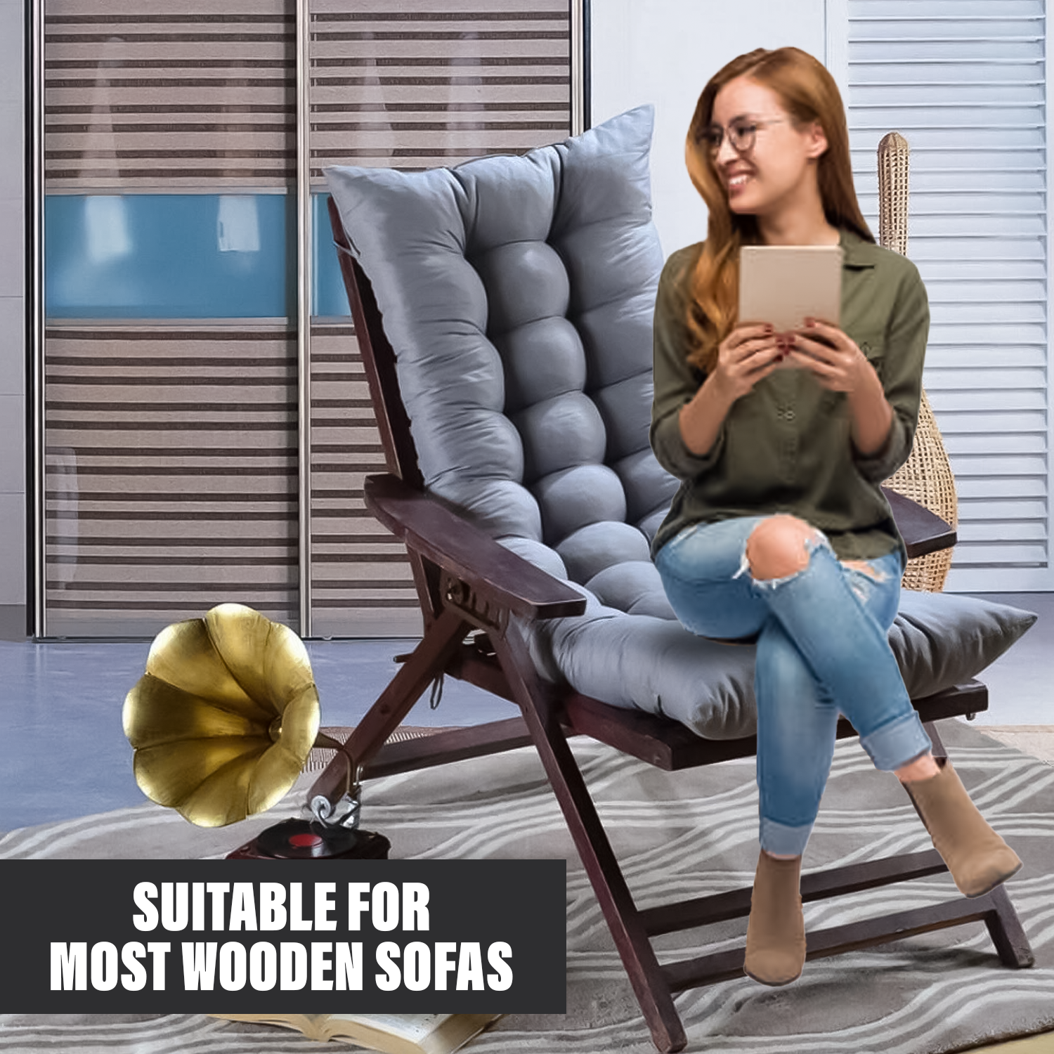 Durable outdoor bench cushion for lawn and deck