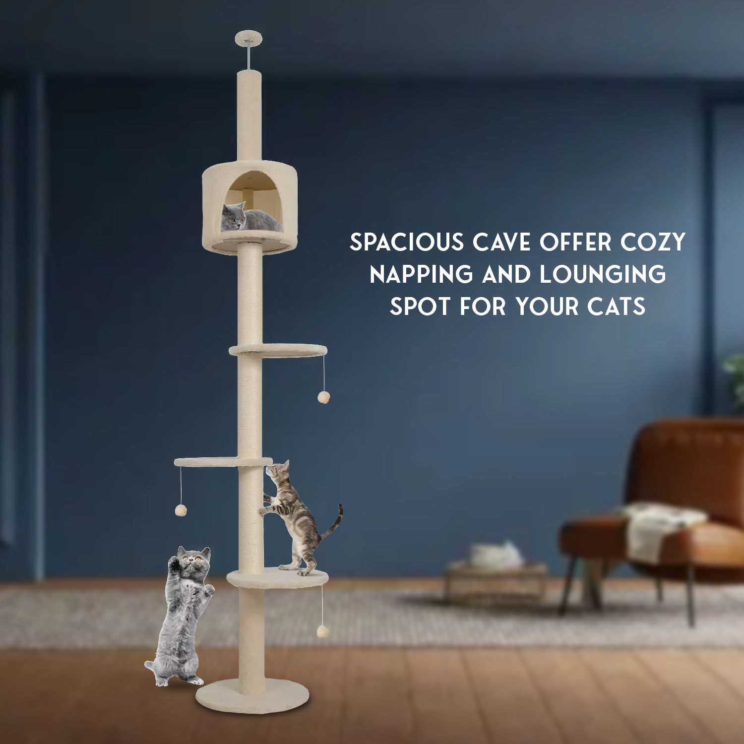 Durable vertical cat tree for climbing and playing