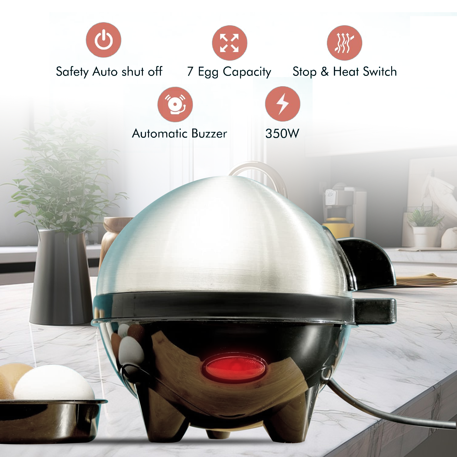 Electric egg boiler for hard and soft boiled eggs