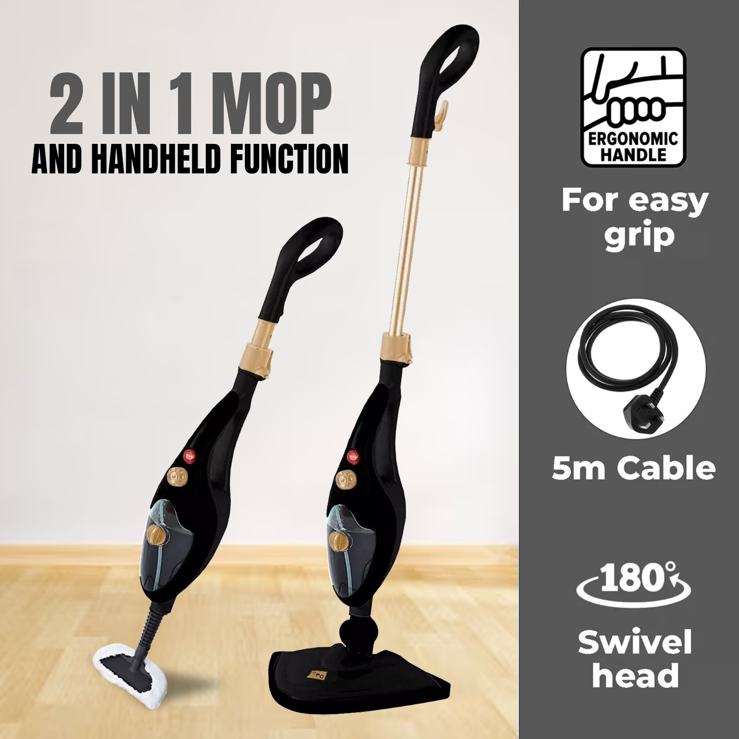 Electric steam mop for tile and hardwood floors