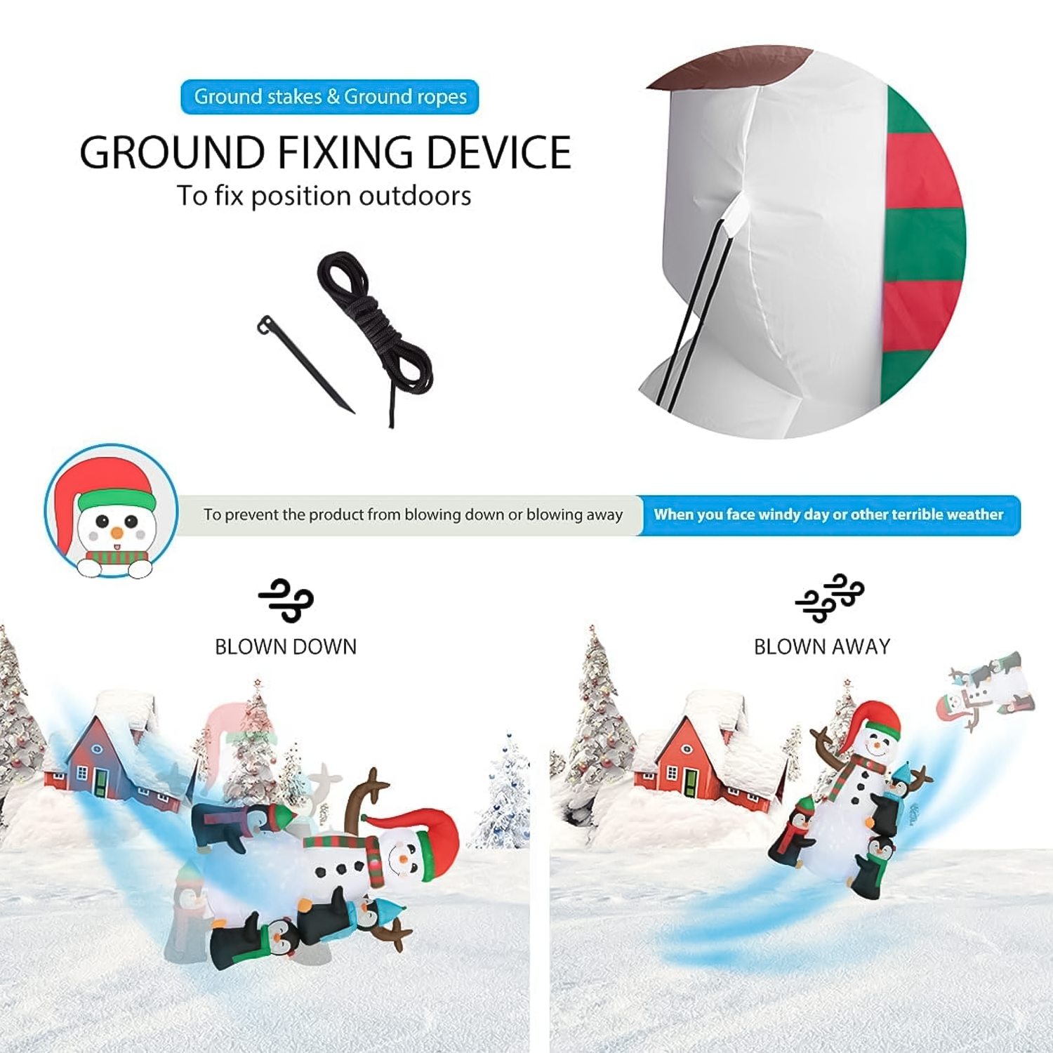 Festive inflatable snowman for indoor and outdoor use