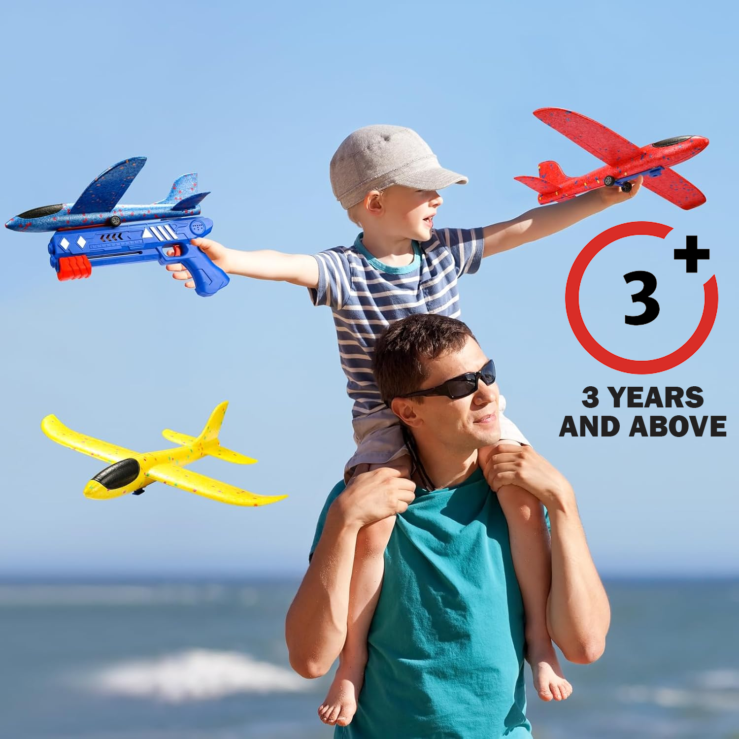 Flying airplane toy with shooter launcher