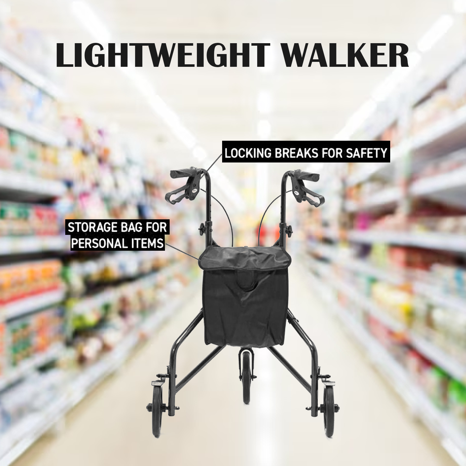 Foldable mobility aid with three wheels