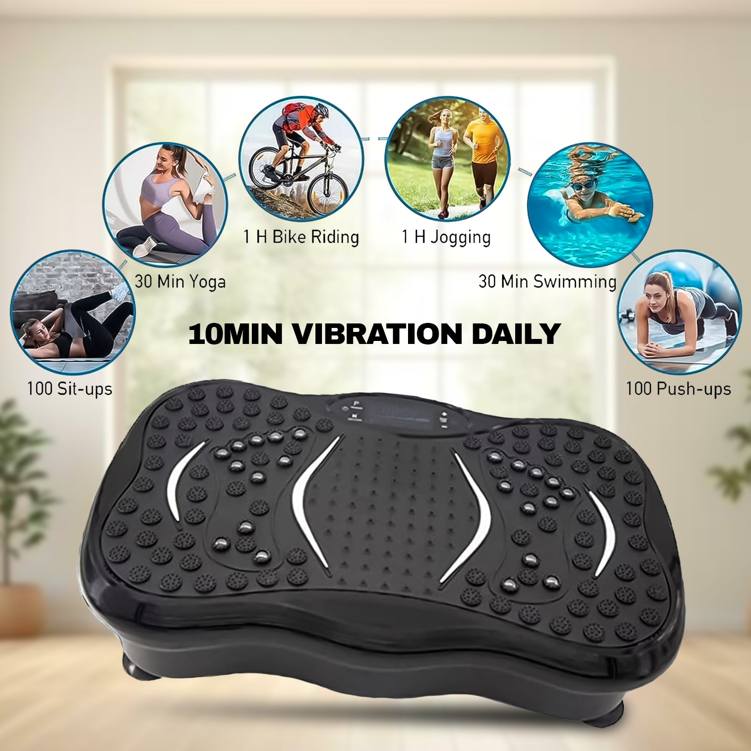 High-powered vibrating fitness plate