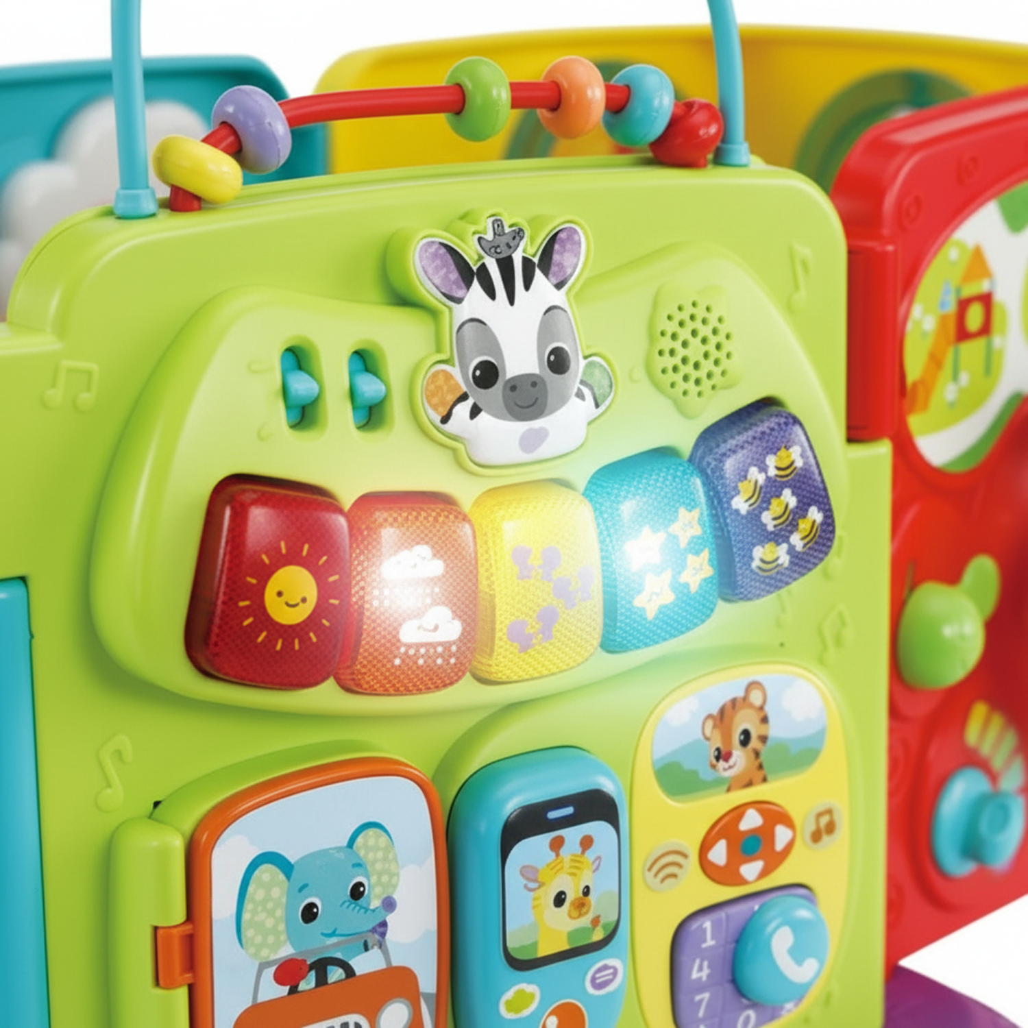 Interactive baby activity cube with gears and beads