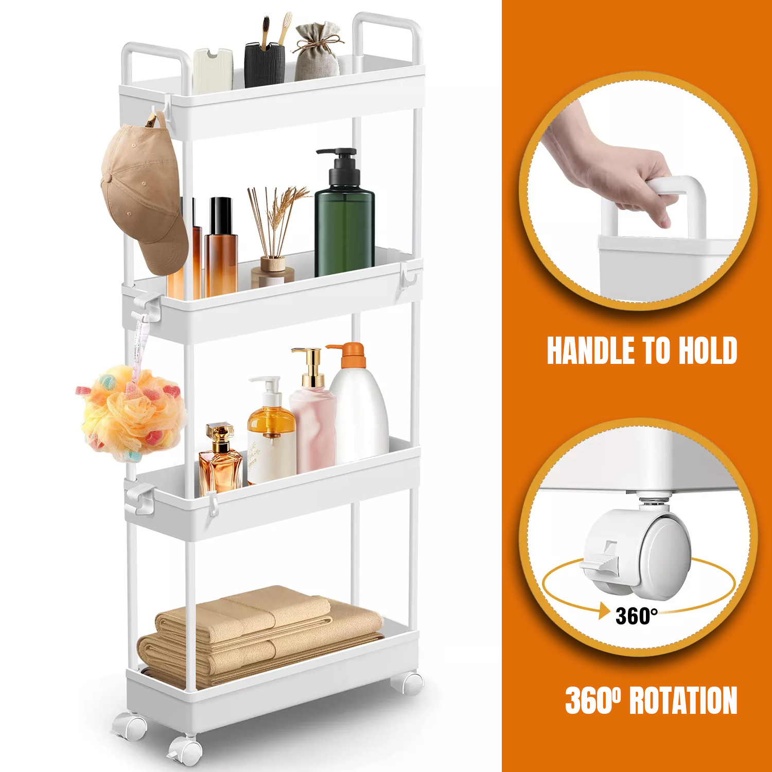 Kitchen cart with drawers and shelves