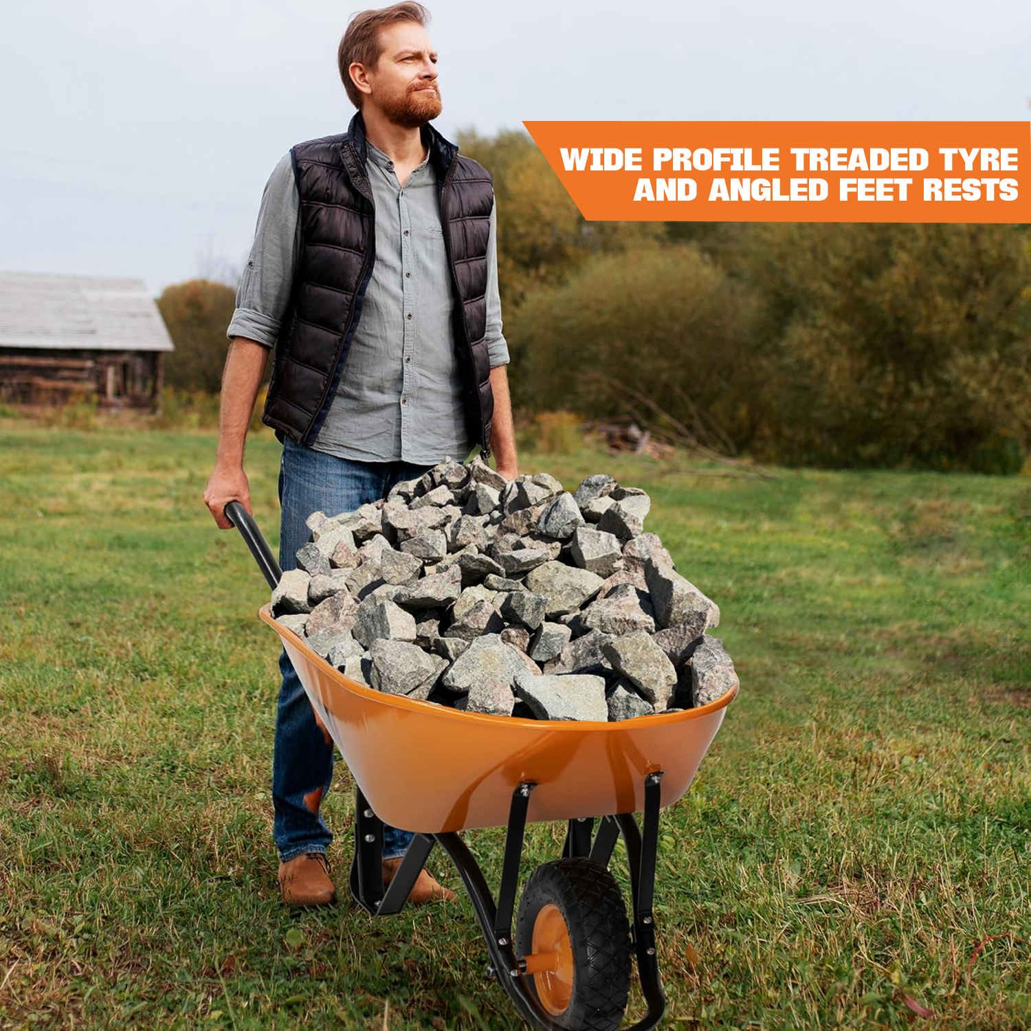 Large capacity wheelbarrow with steel frame