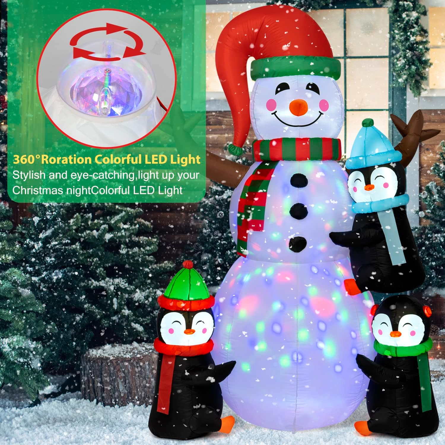 Large outdoor inflatable snowman with LED lights