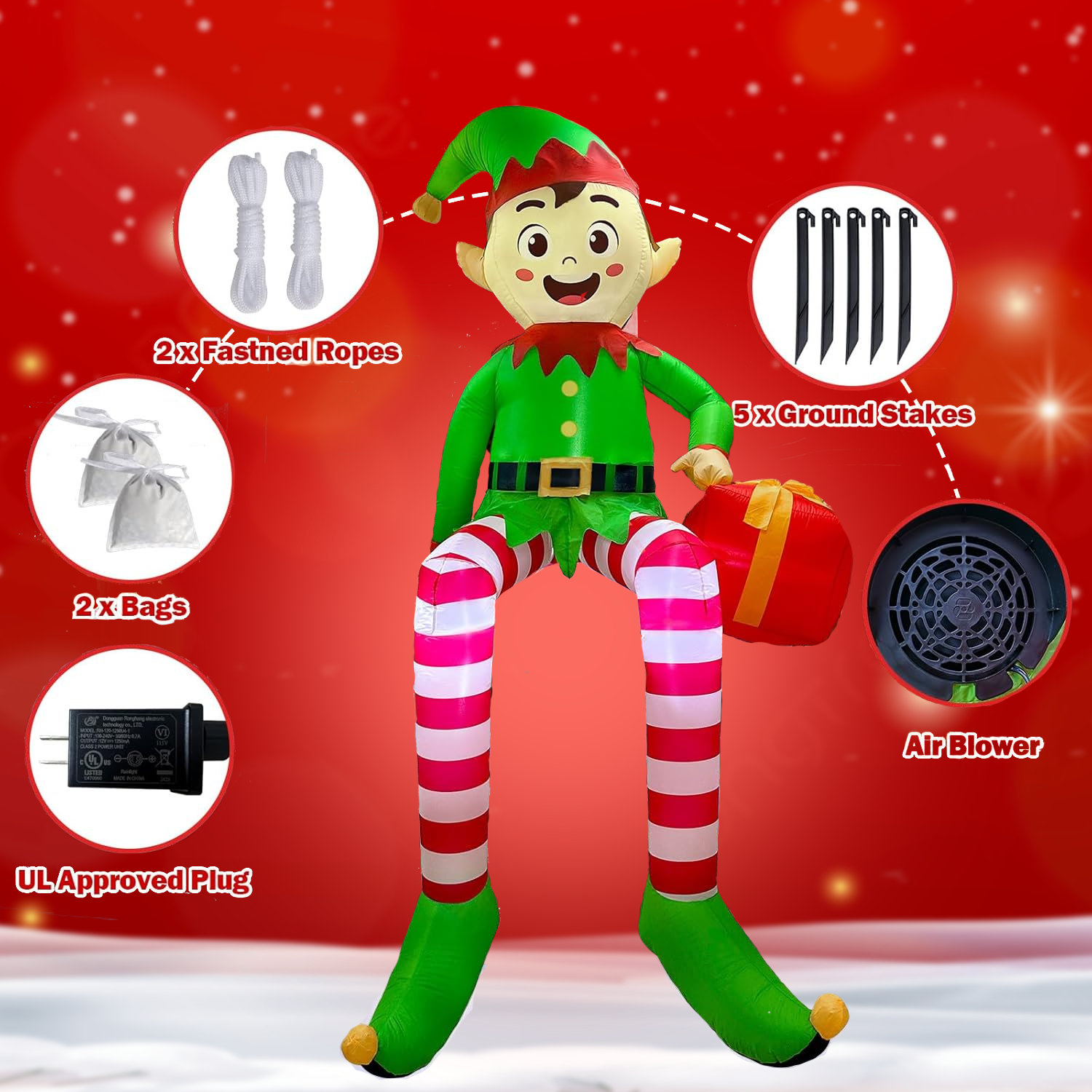 Lighted inflatable elf for holiday yard display