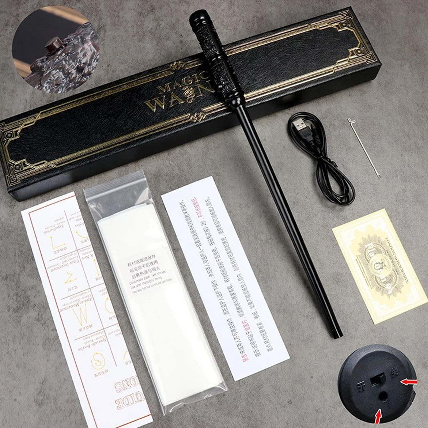 Magic trick wand with fire shooting feature