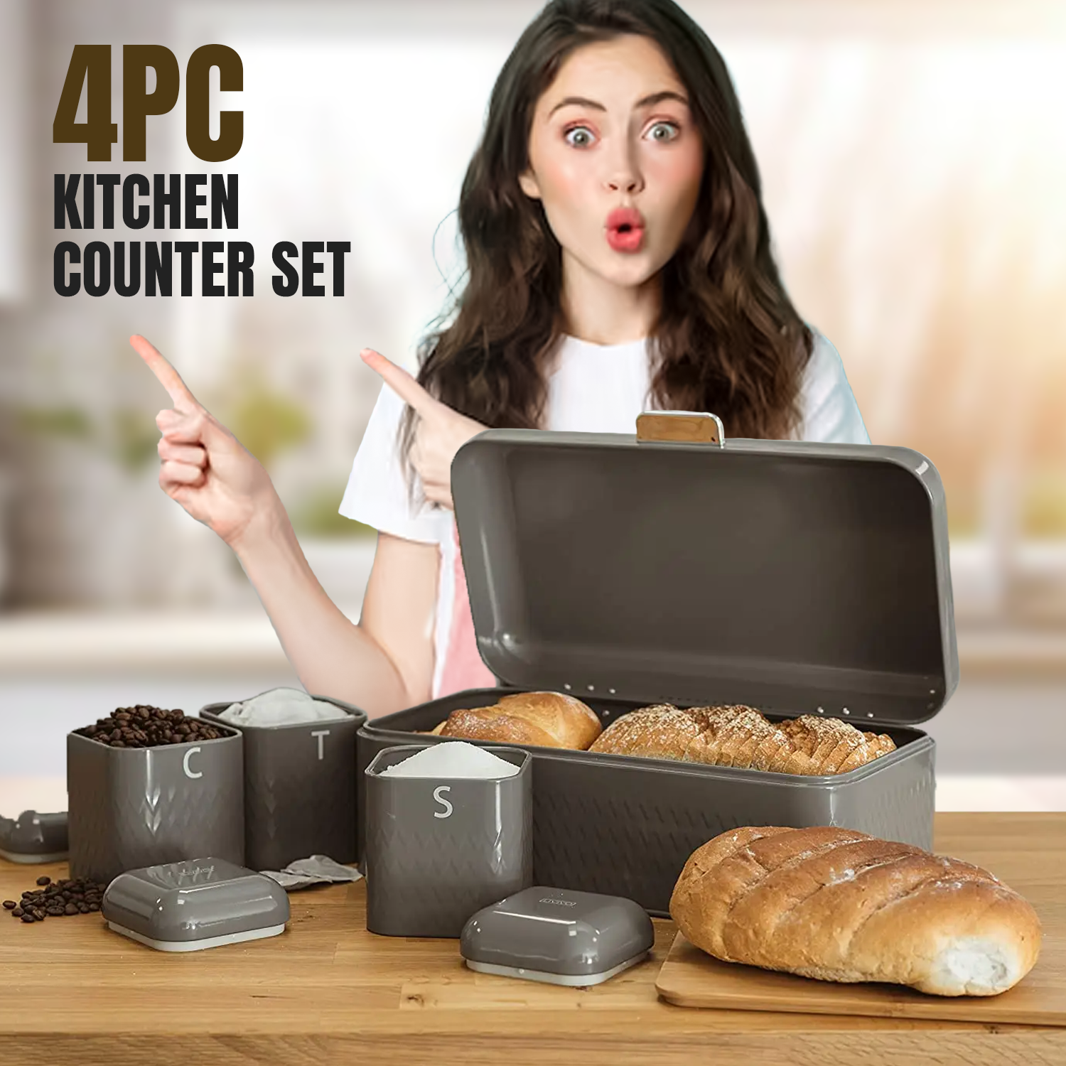 Matching bread box and canister set