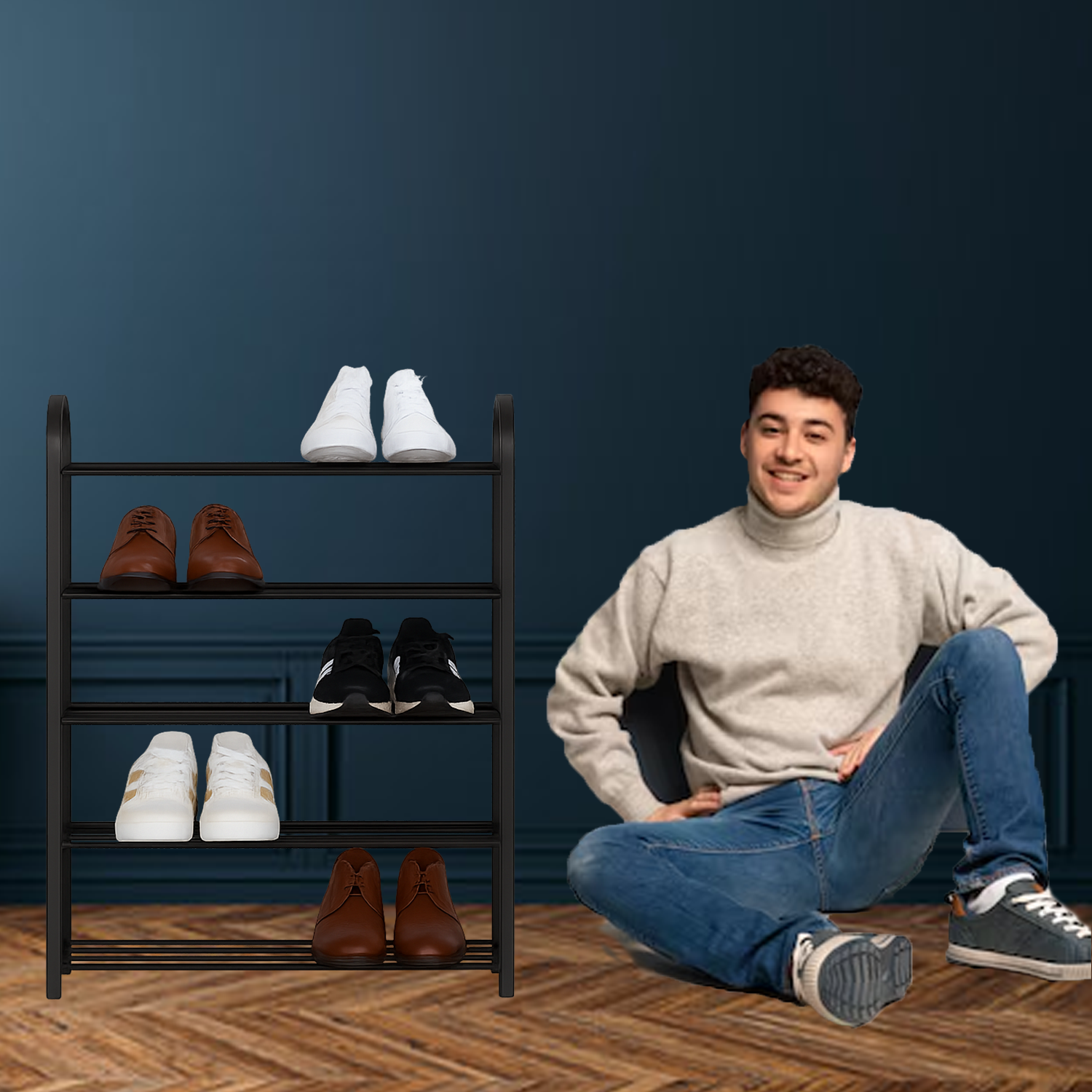 Metal shoe rack with shelves
