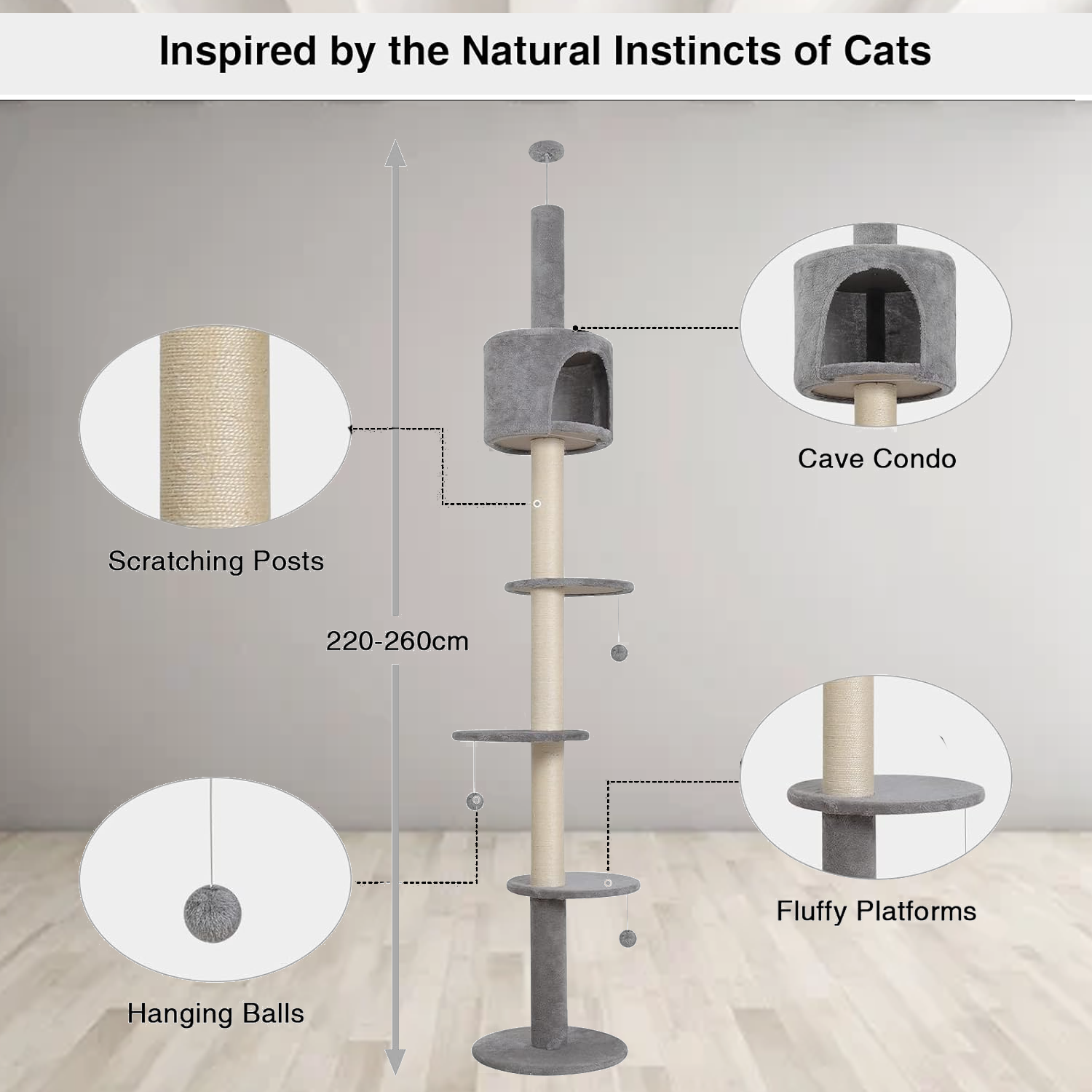 Modern floor-to-ceiling cat tree for large spaces