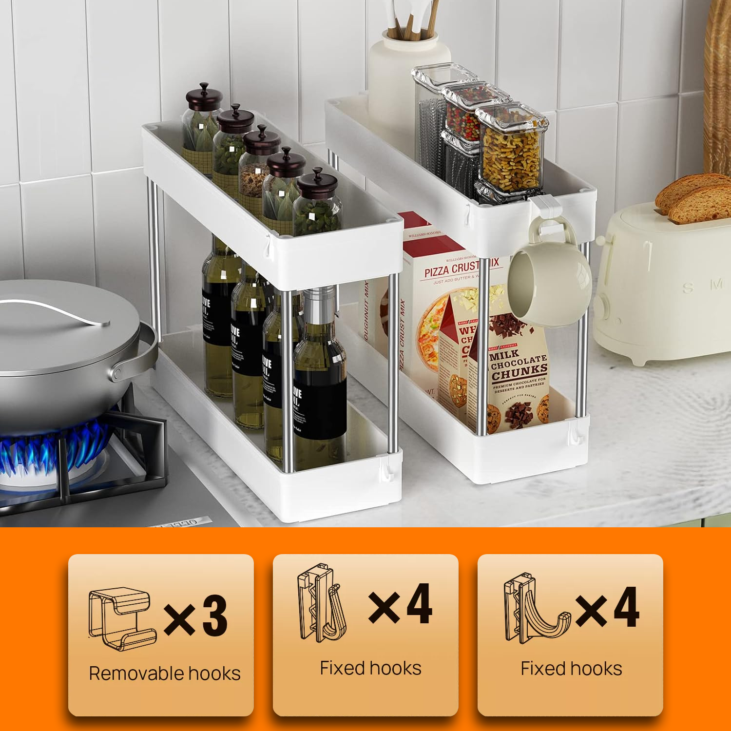 Movable storage cart for small kitchens