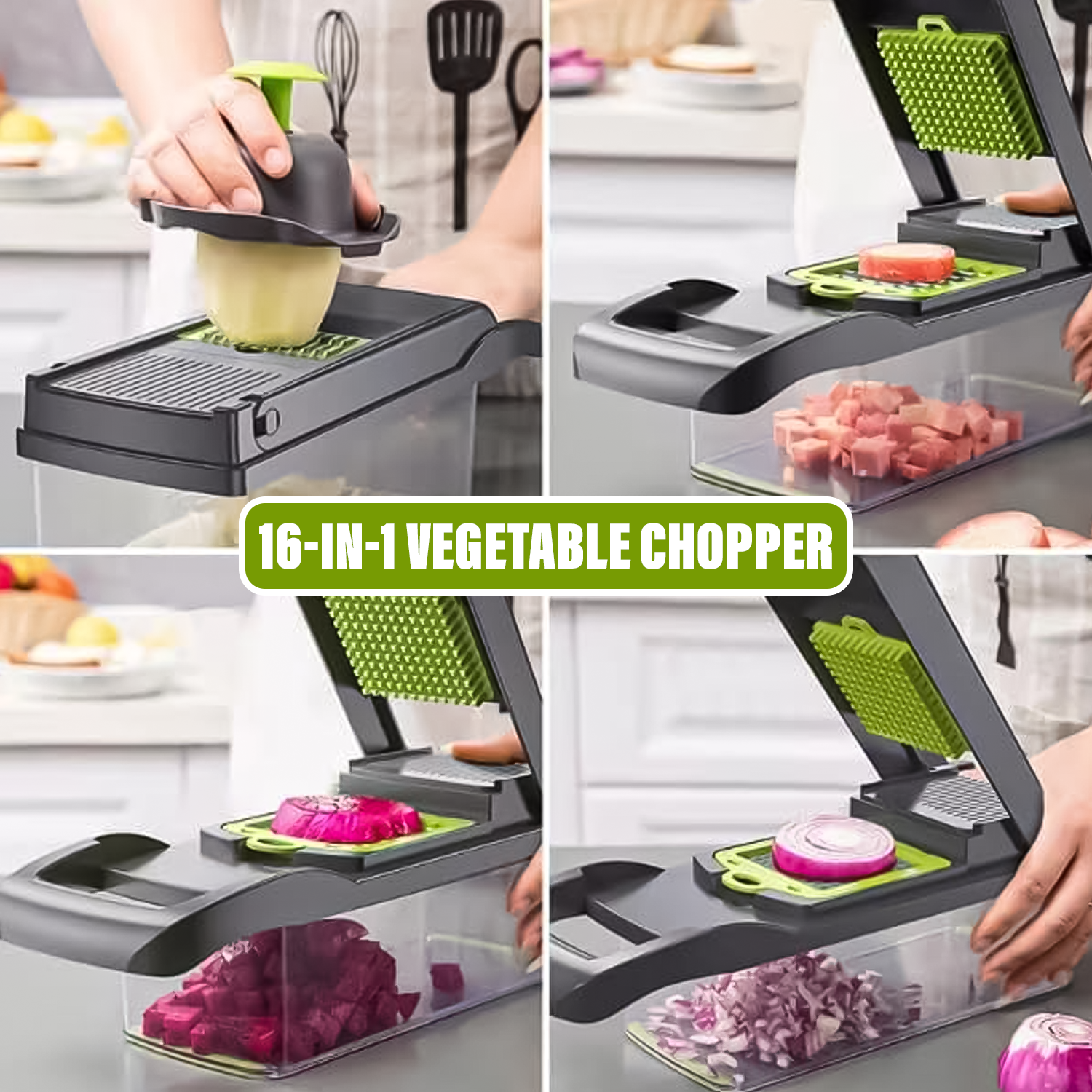 Multi-blade vegetable chopper with container