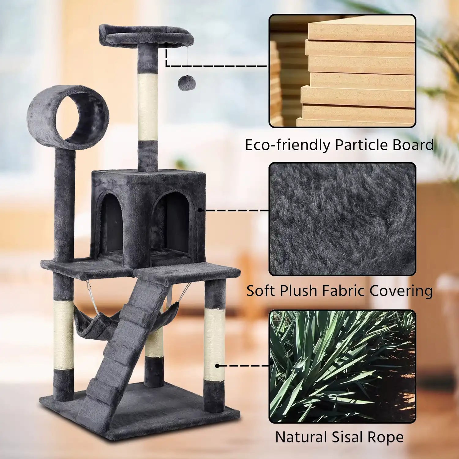 Multi-level cat tree scratching post for large cats
