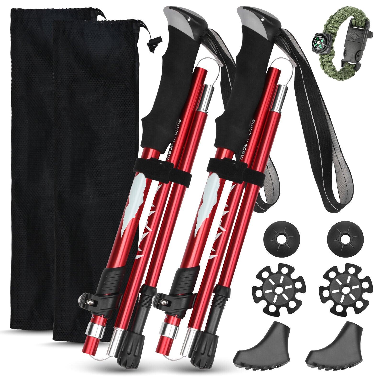 Collapsible Trekking Pole - Folding Hiking Pole With Multifunctional Compass Paracord Bracelet