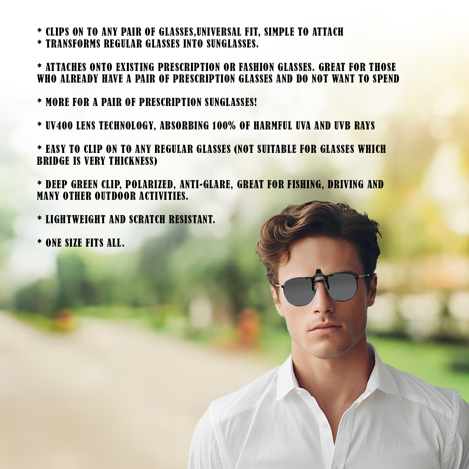 Polarized clip on sunglasses for men