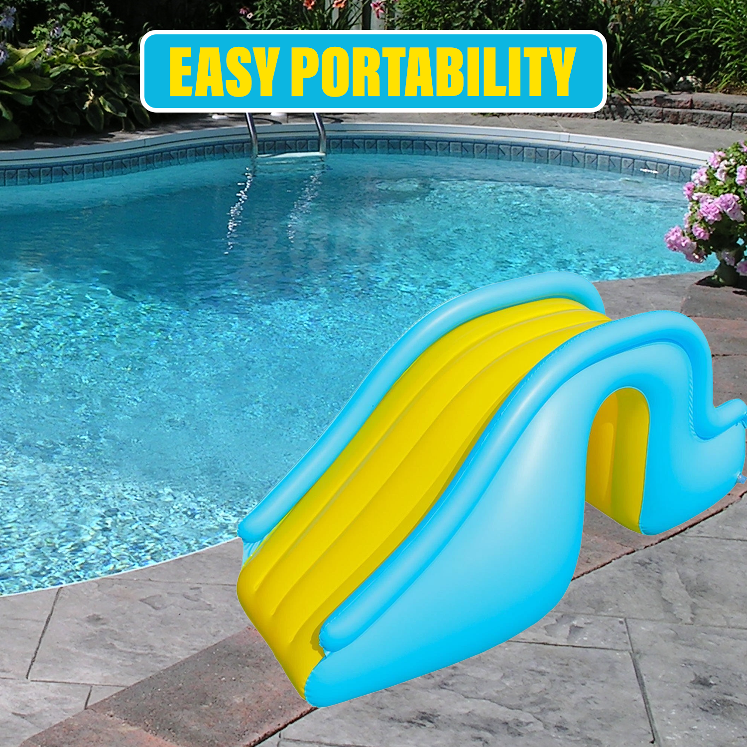 Portable inflatable slide for swimming pool