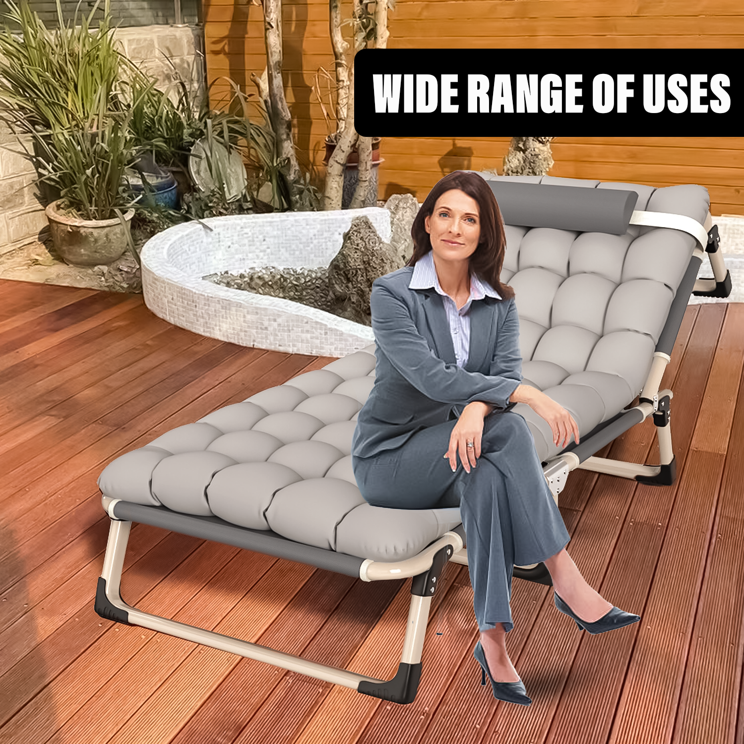 Portable sun lounger for patio and poolside