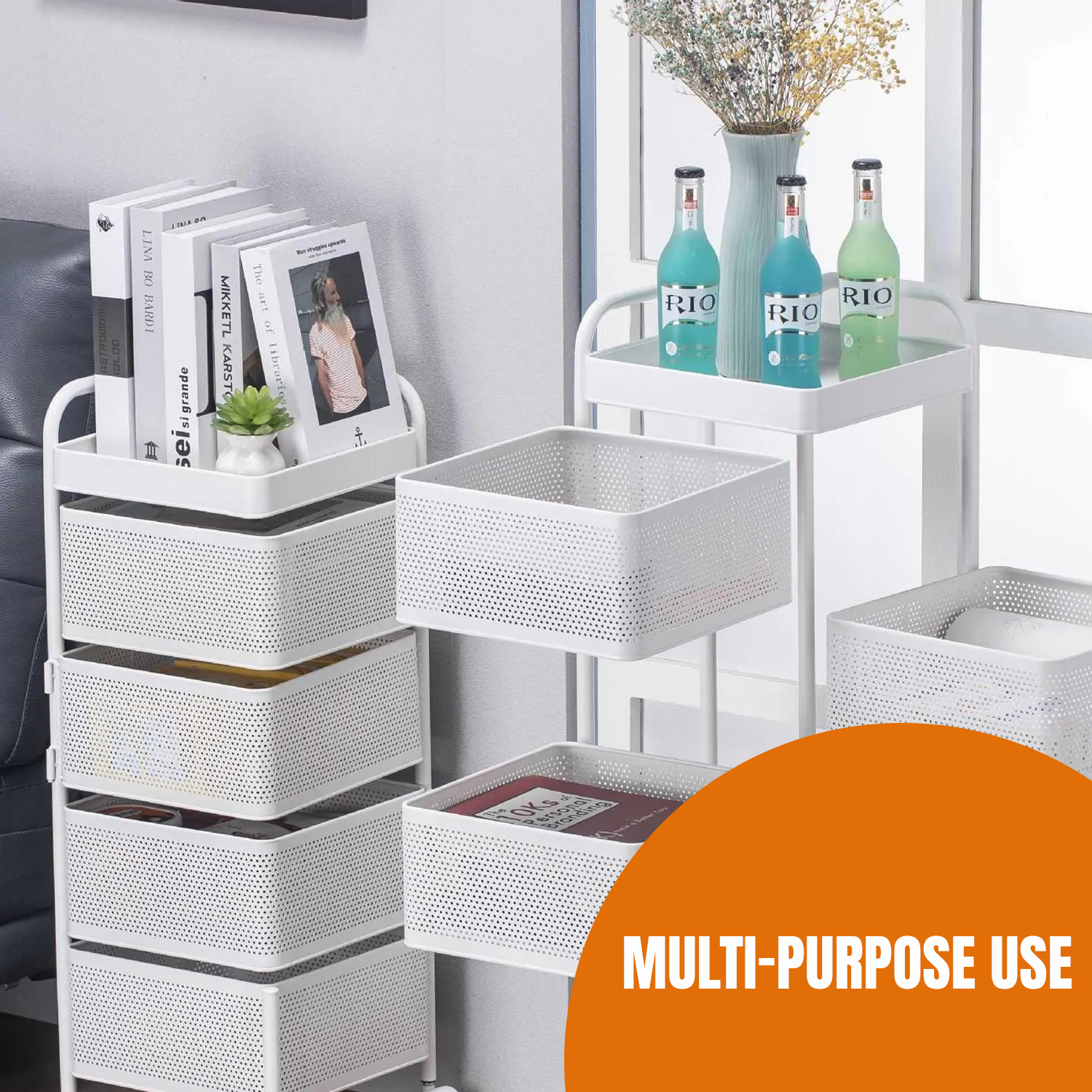 Rolling vegetable trolley with baskets