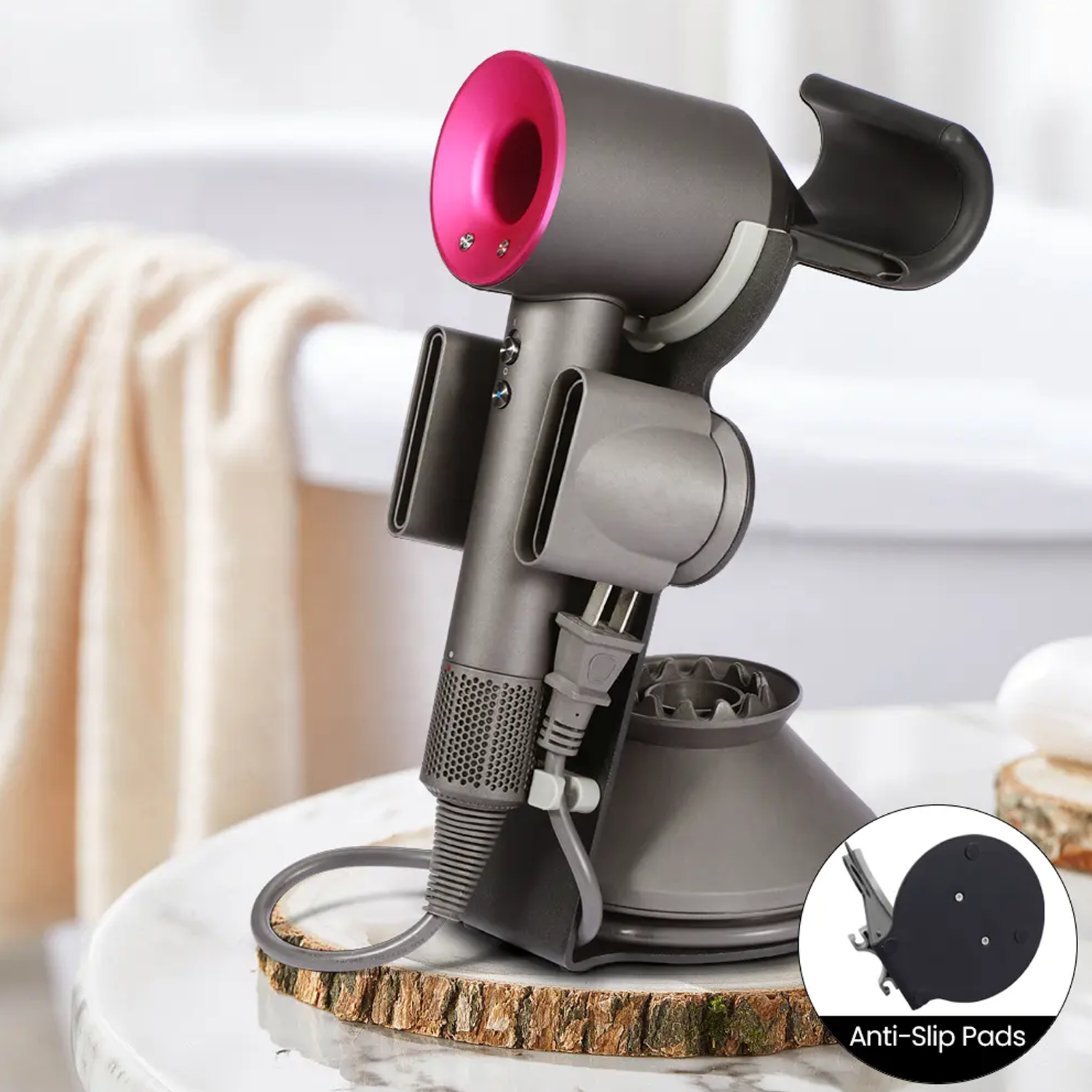 Salon-quality hands-free hair dryer stand