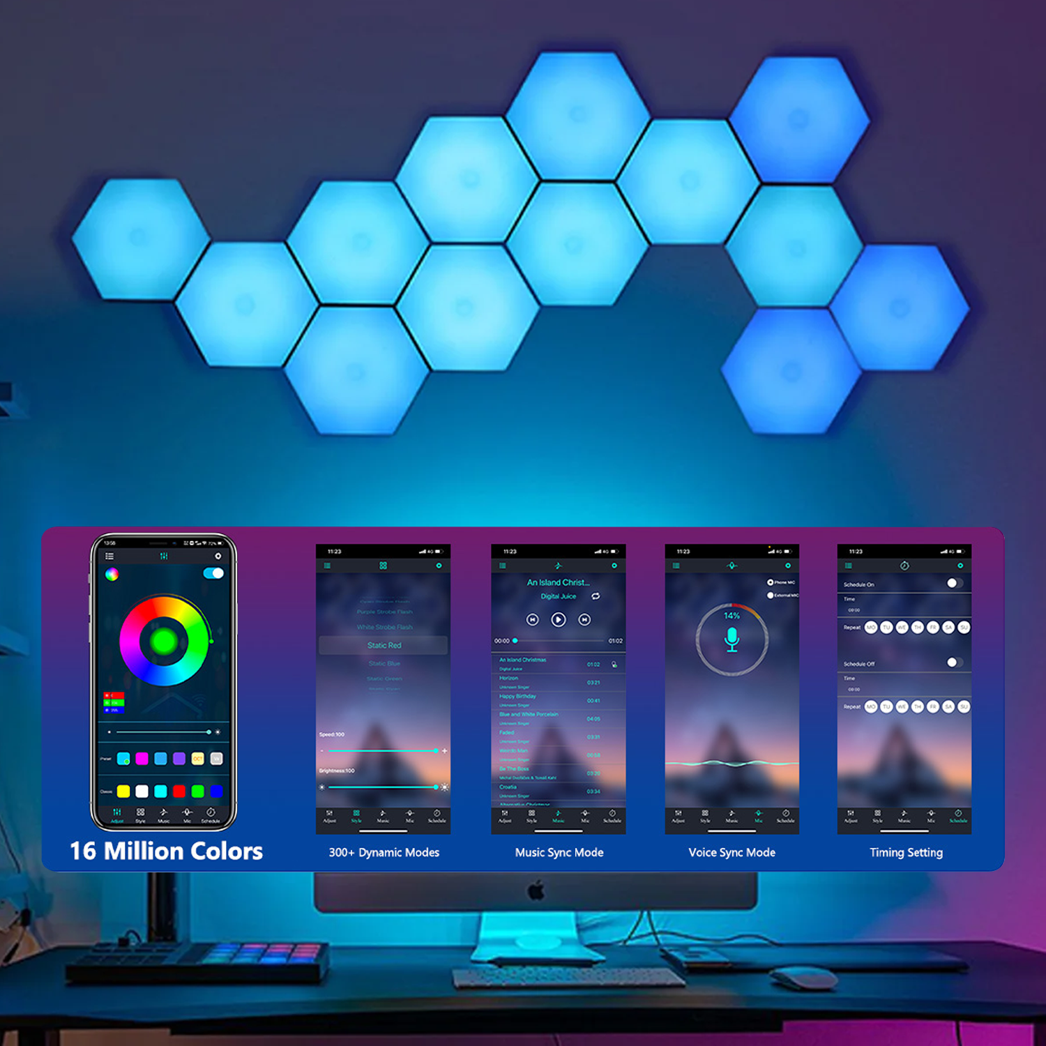 Smart LED hex lights for gaming room