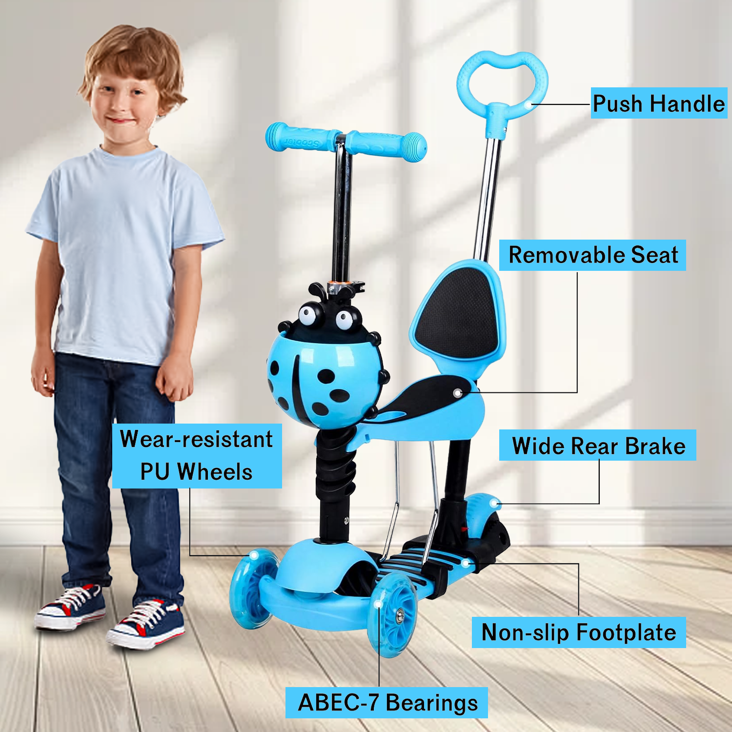 Smooth ride kids scooter with LED wheels