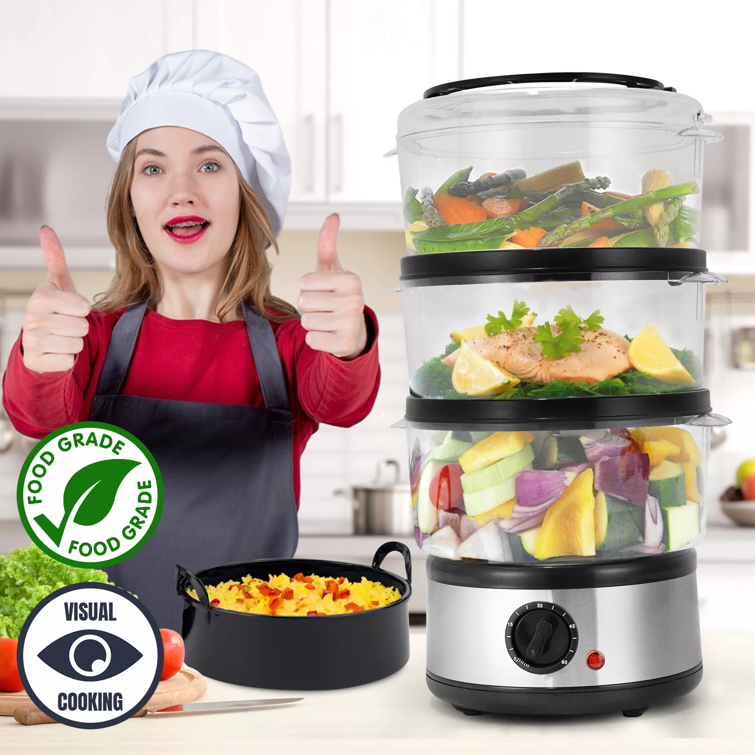 Stainless steel electric steamer for vegetables