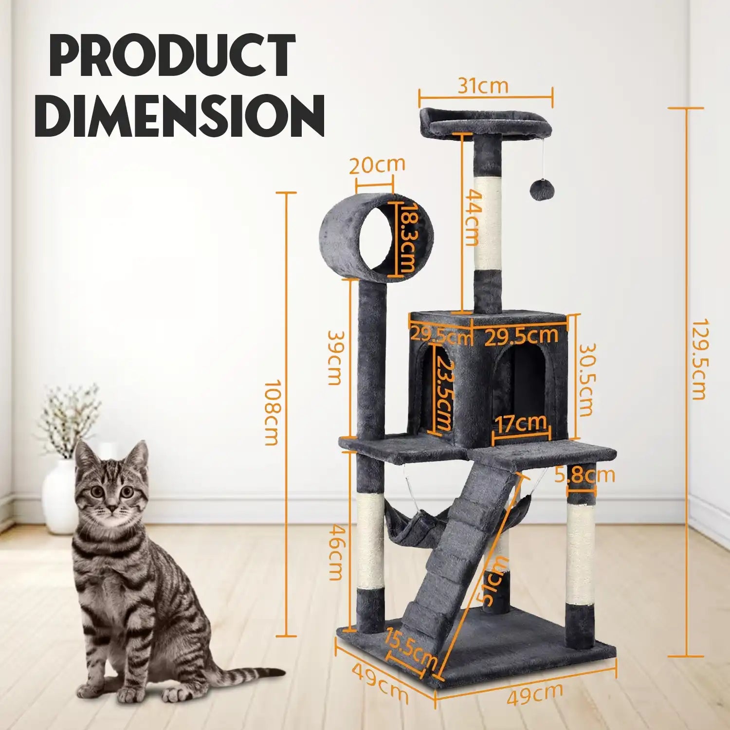 Sturdy and functional cat scratching post with tree