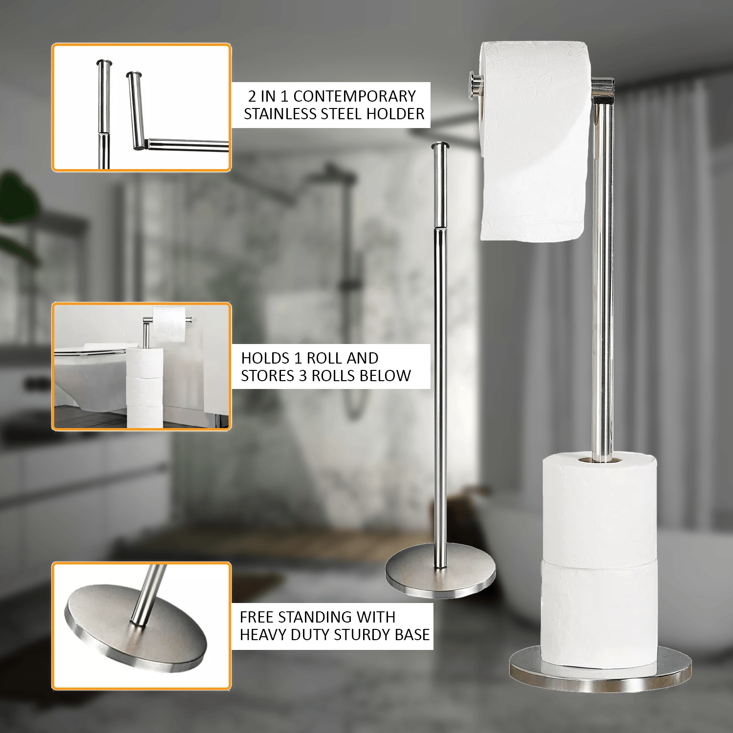 Stylish standing toilet paper holder