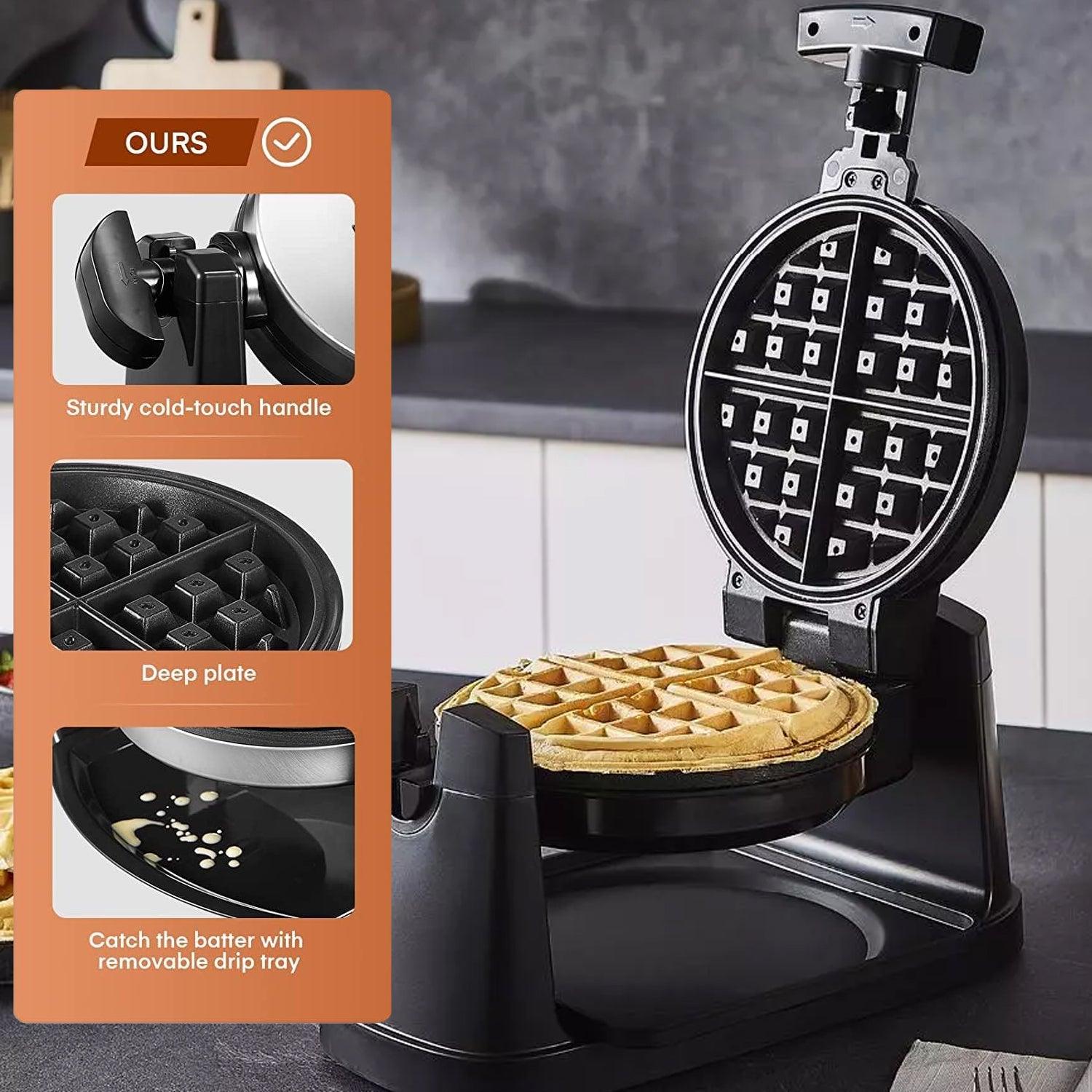 Waffle maker with adjustable rotation for perfect texture