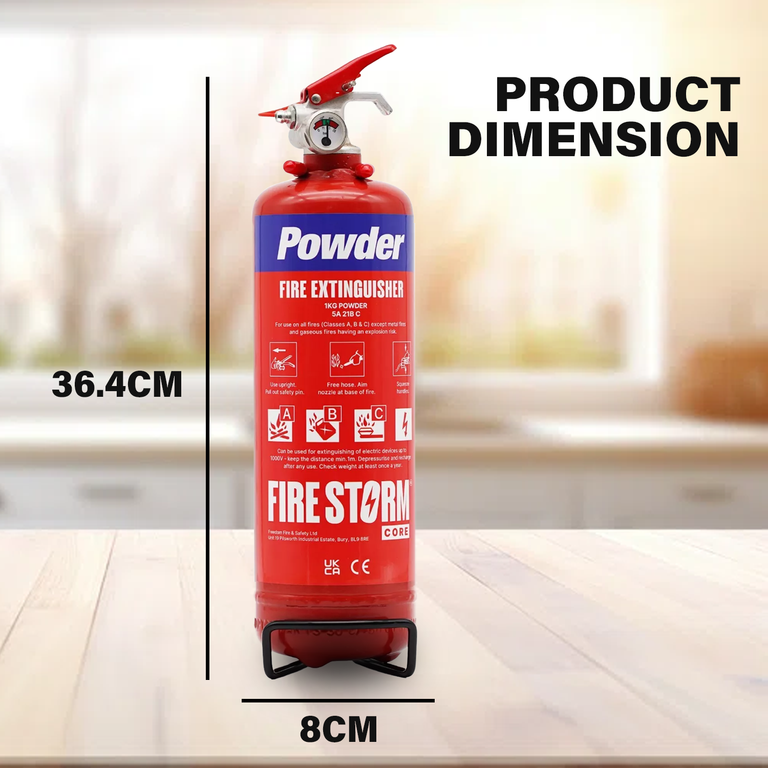 Wall-mounted dry powder fire extinguisher